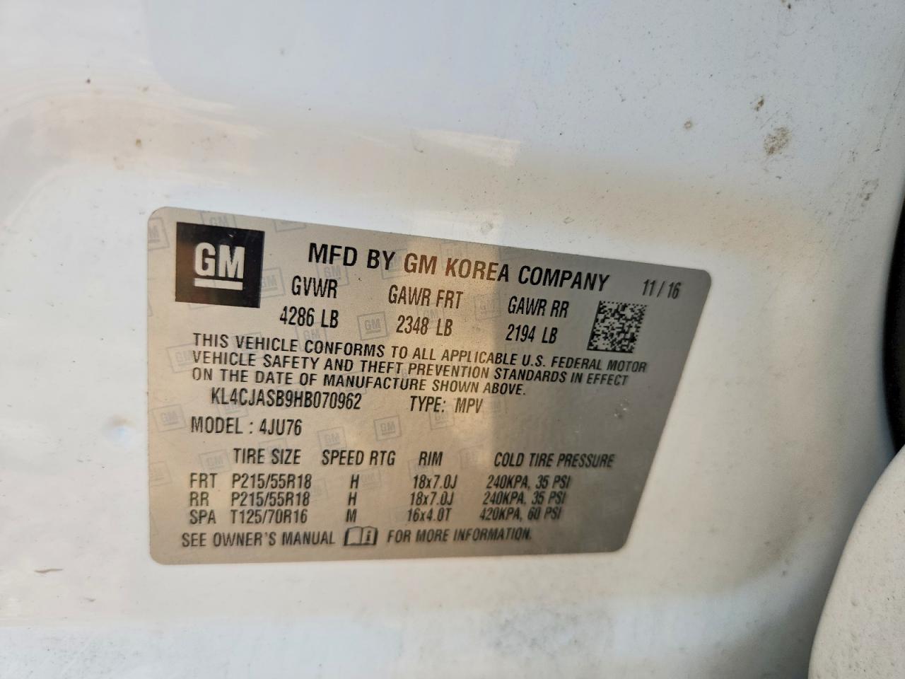 2017 Buick Encore Preferred White vin: KL4CJASB9HB070962