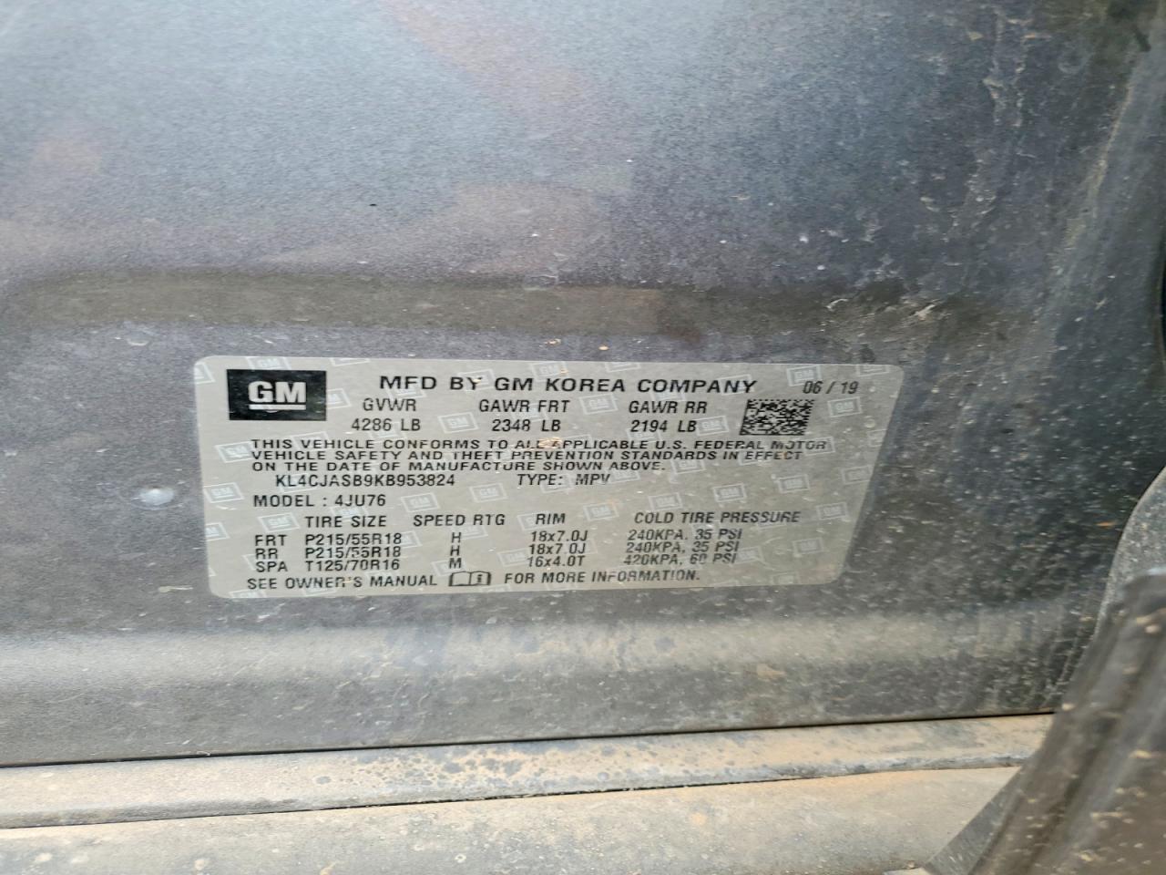 2019 Buick Encore Preferred Silver vin: KL4CJASB9KB953824