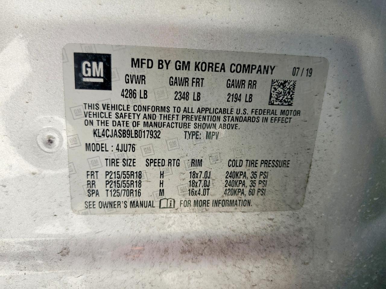 2020 Buick Encore Preferred Серебряный vin: KL4CJASB9LB017932