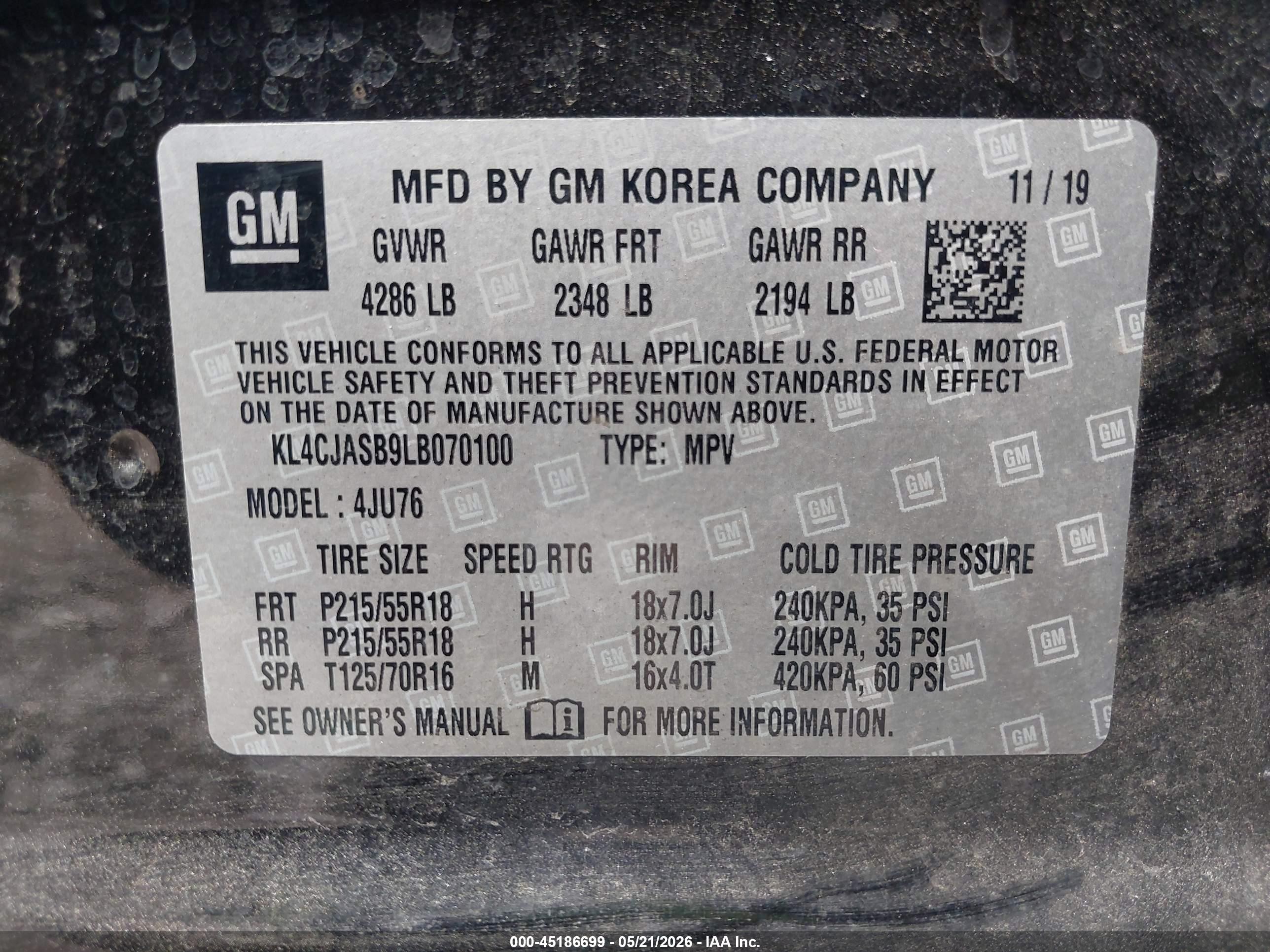 2020 Buick Encore Fwd Preferred Black vin: KL4CJASB9LB070100