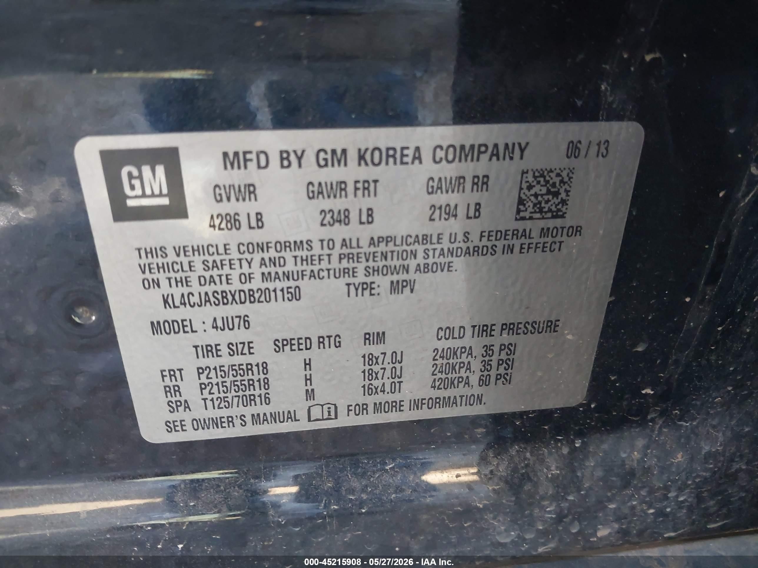 2013 Buick Encore Black vin: KL4CJASBXDB201150