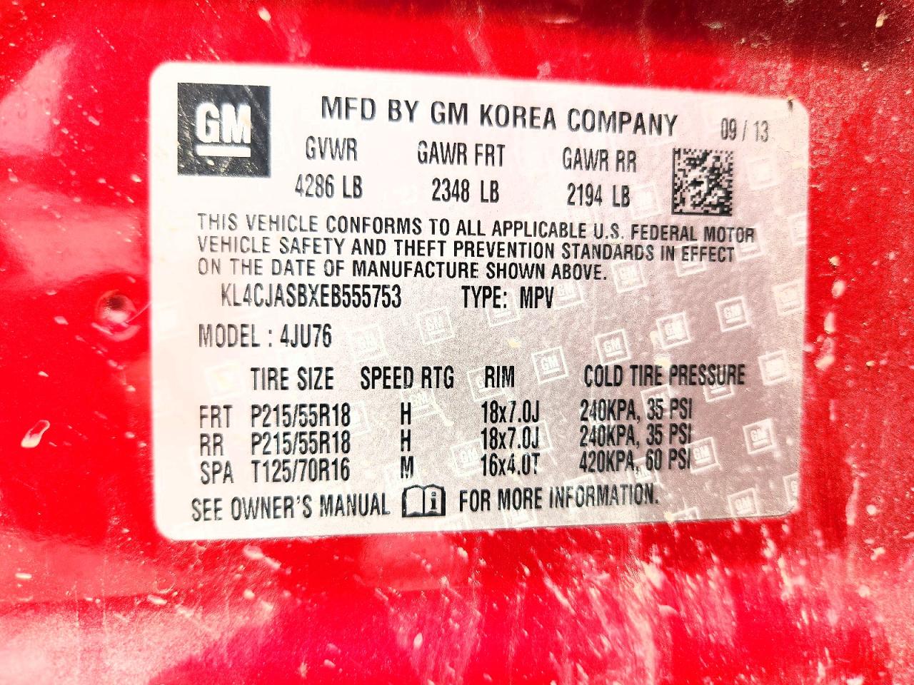 2014 Buick Encore Красный vin: KL4CJASBXEB555753