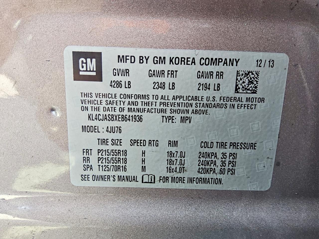 2014 Buick Encore Tan vin: KL4CJASBXEB641936