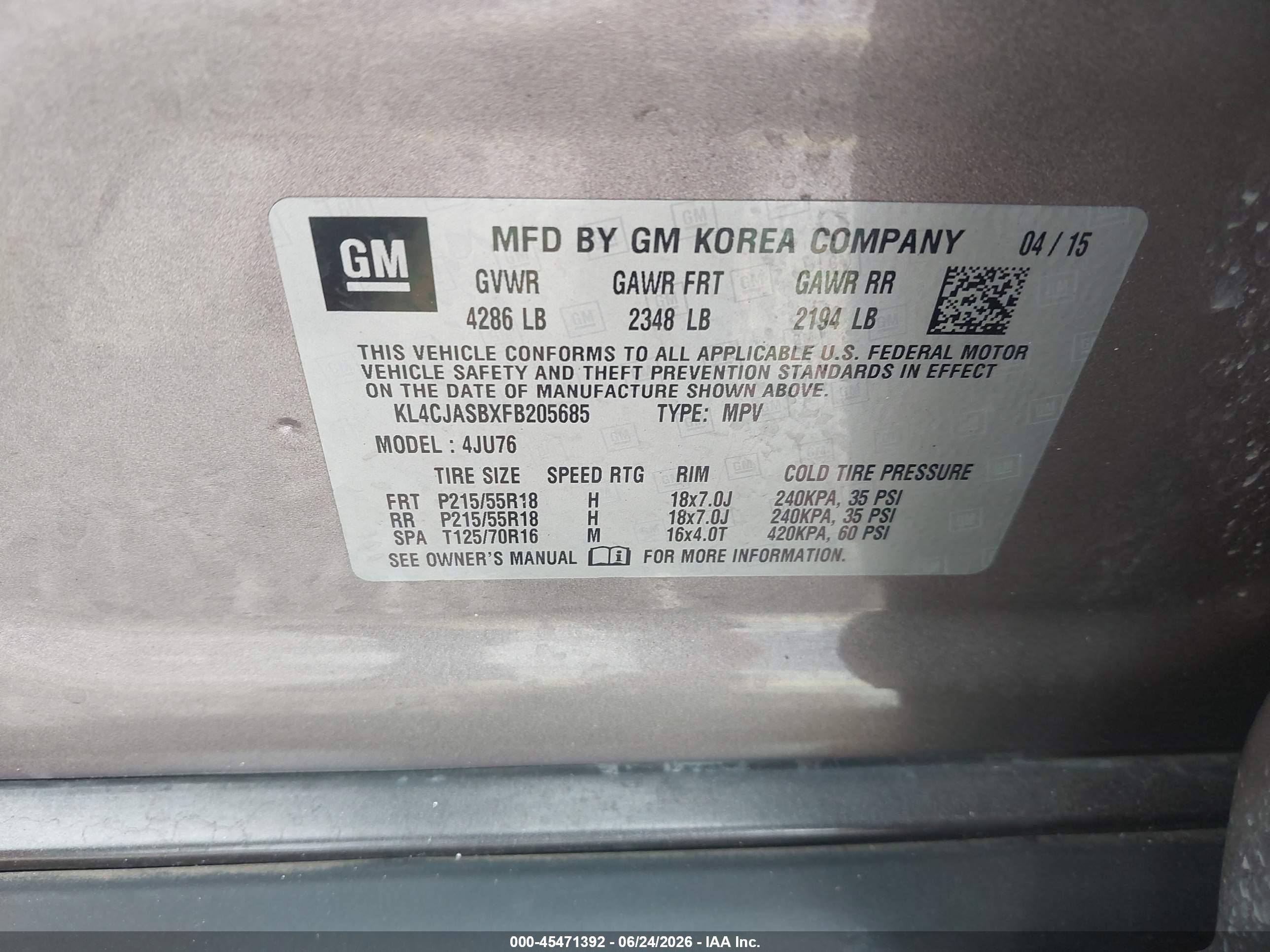 2015 Buick Encore   Коричневый vin: KL4CJASBXFB205685