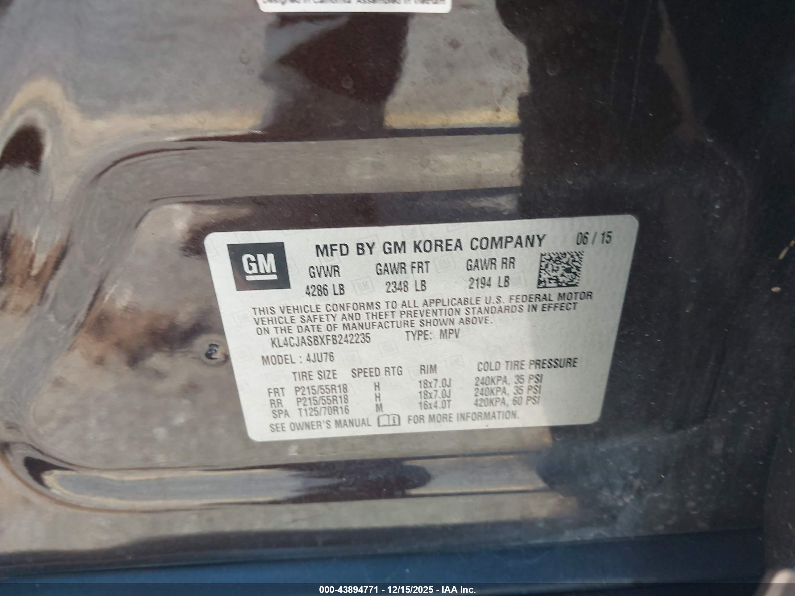 2015 Buick Encore   Champagne vin: KL4CJASBXFB242235
