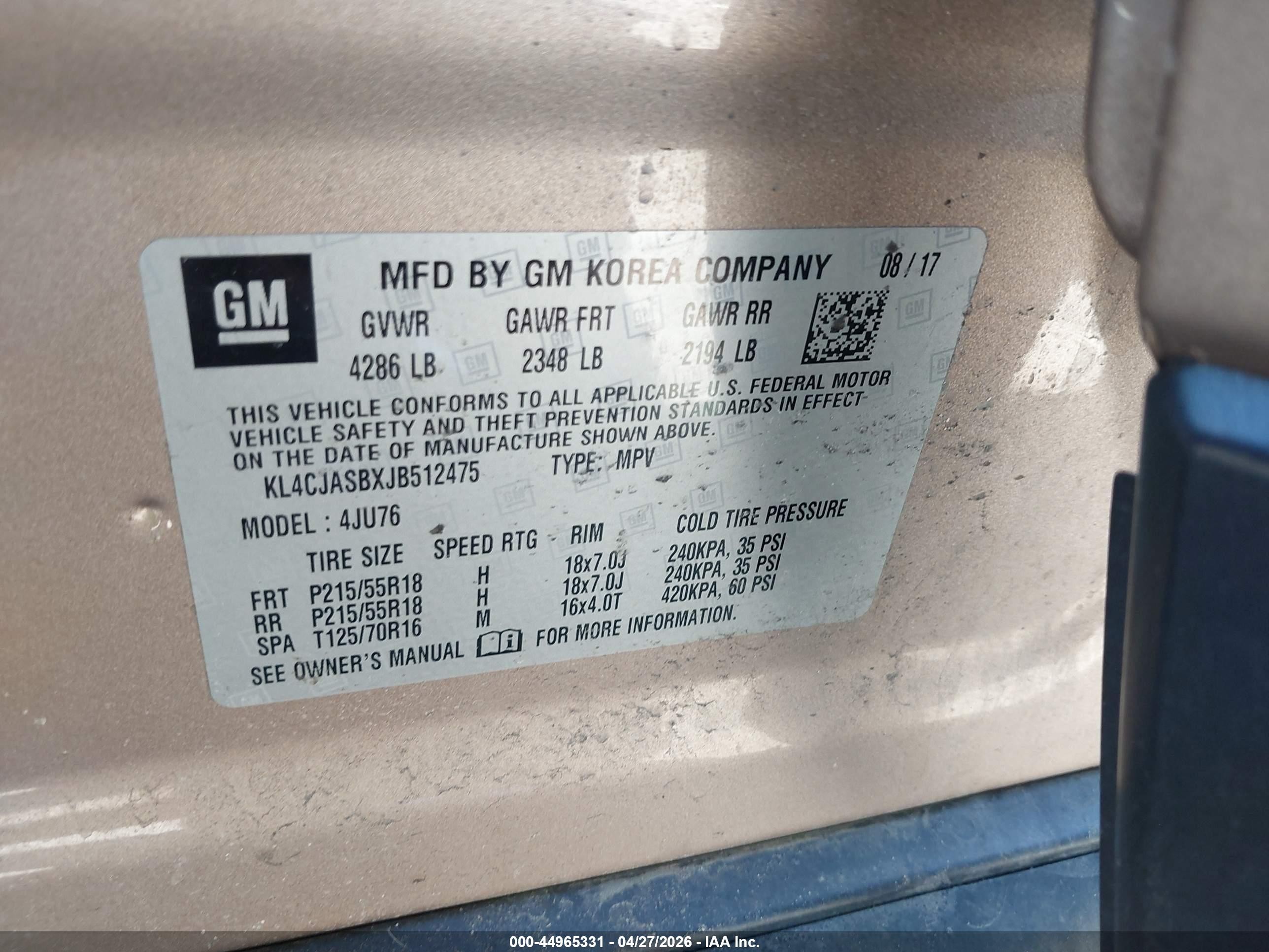 2018 Buick Encore Preferred Brown vin: KL4CJASBXJB512475