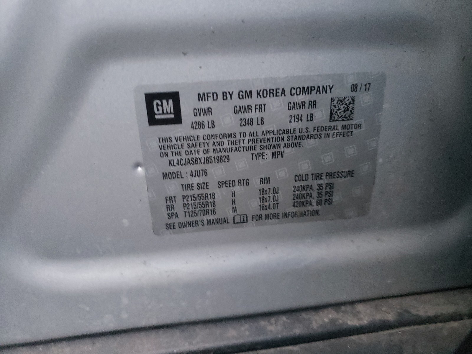 2018 Buick Encore Preferred Серебряный vin: KL4CJASBXJB519829