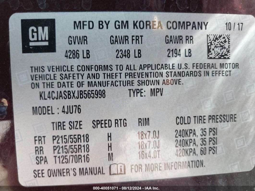 2018 Buick Encore Preferred Purple vin: KL4CJASBXJB565998