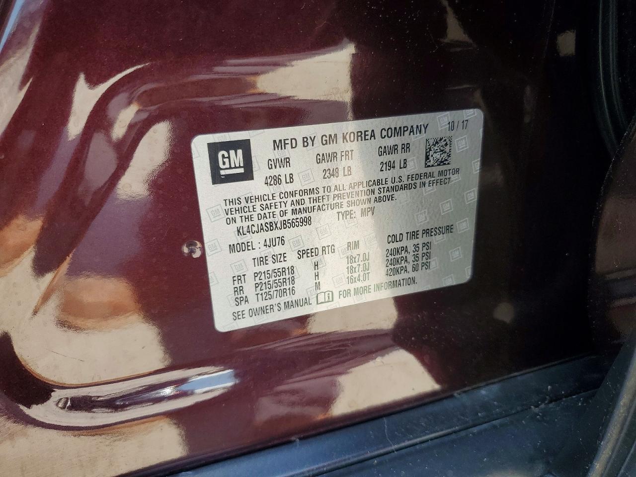 2018 Buick Encore Preferred Фиолетовый vin: KL4CJASBXJB565998