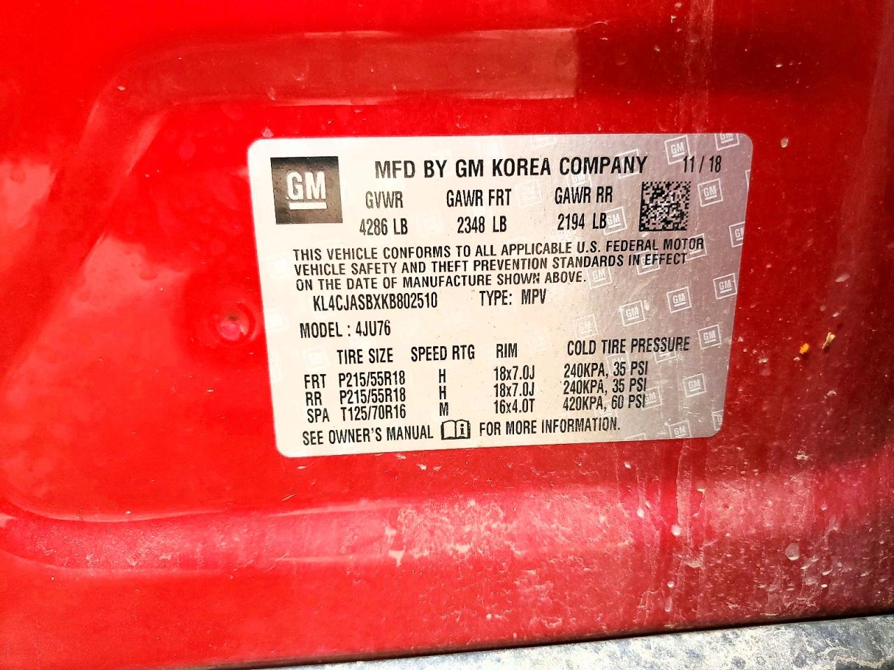2019 Buick Encore Preferred Red vin: KL4CJASBXKB802510