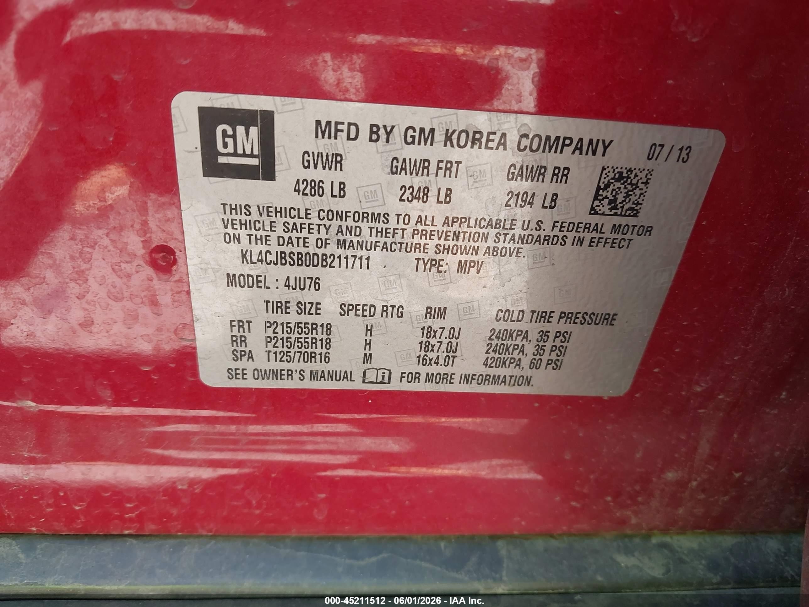 2013 Buick Encore Convenience Красный vin: KL4CJBSB0DB211711