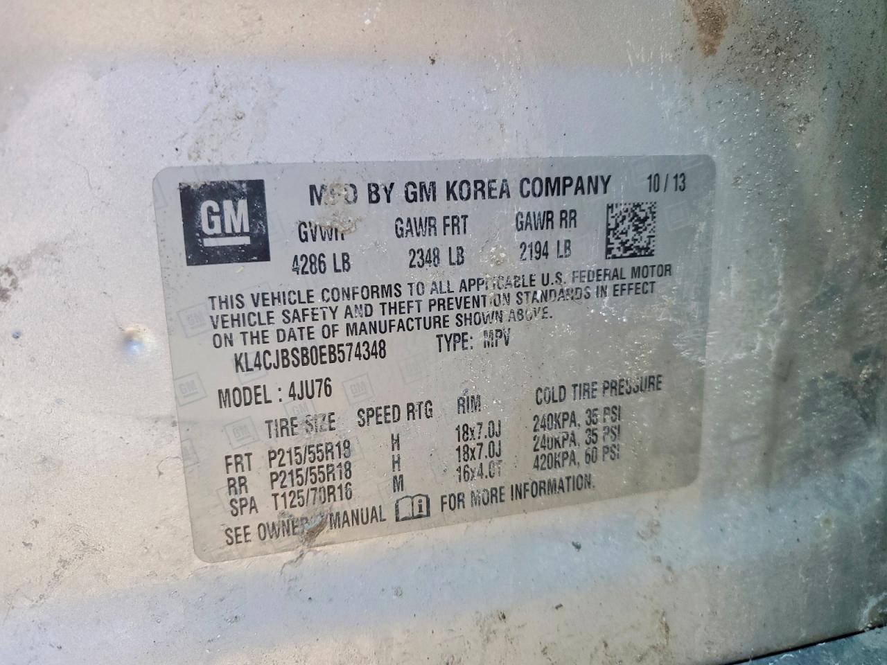 2014 Buic Encore Convenience Silver vin: KL4CJBSB0EB574348