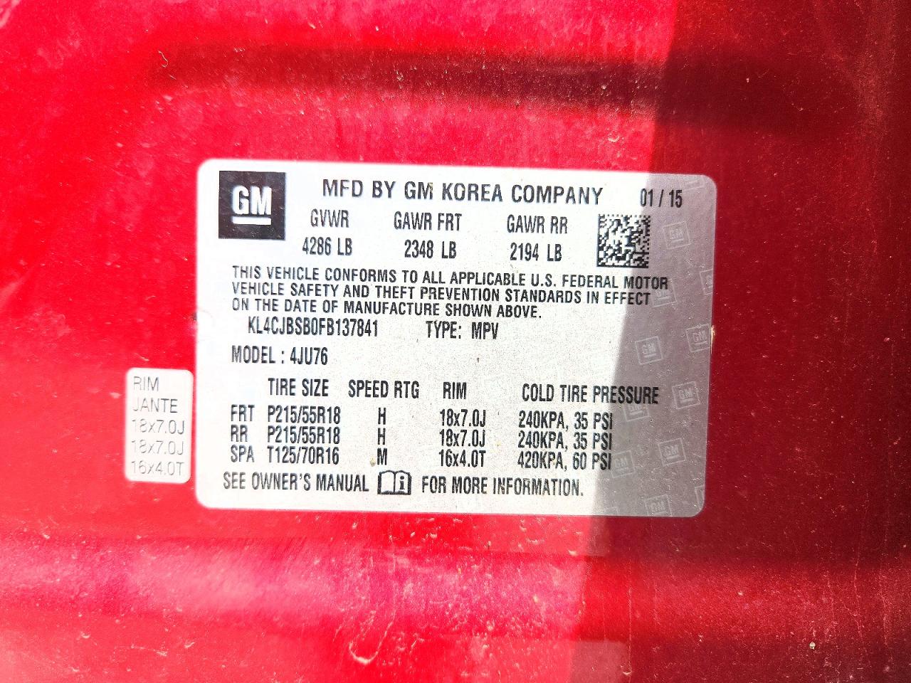 2015 Buick Encore Convenience Red vin: KL4CJBSB0FB137841