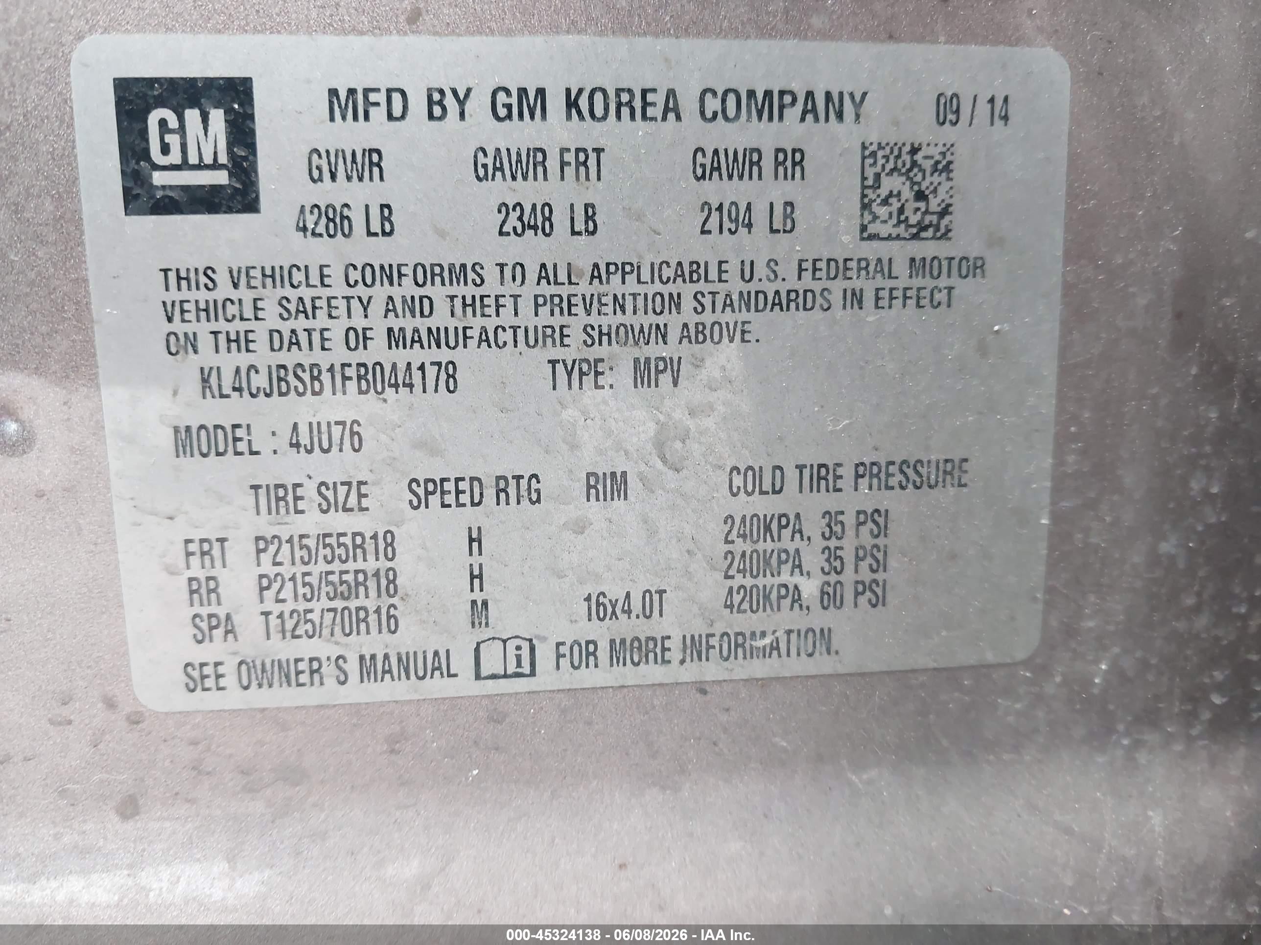 2015 Buick Encore Convenience Gold vin: KL4CJBSB1FB044178