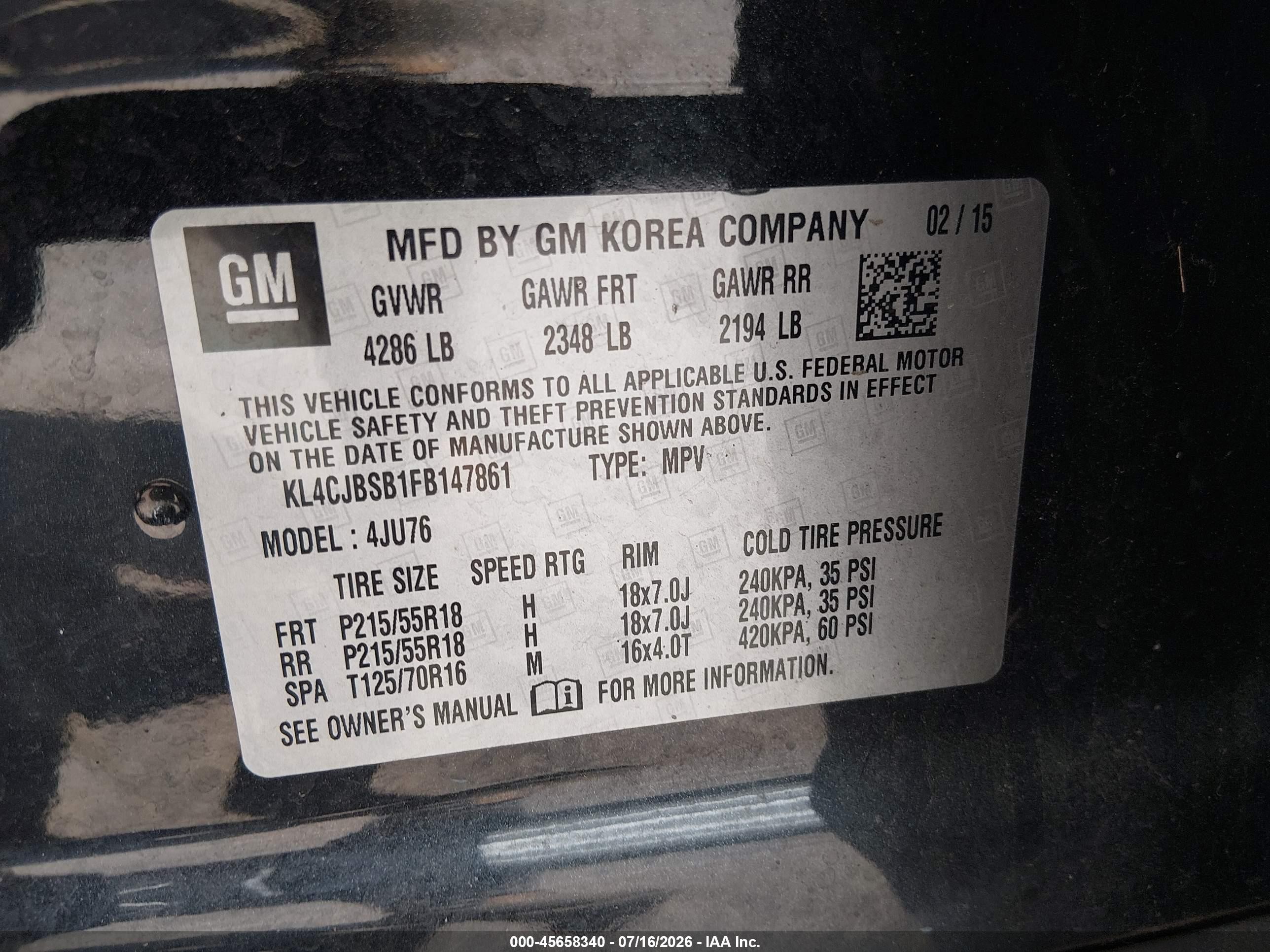 2015 Buick Encore Convenience Black vin: KL4CJBSB1FB147861