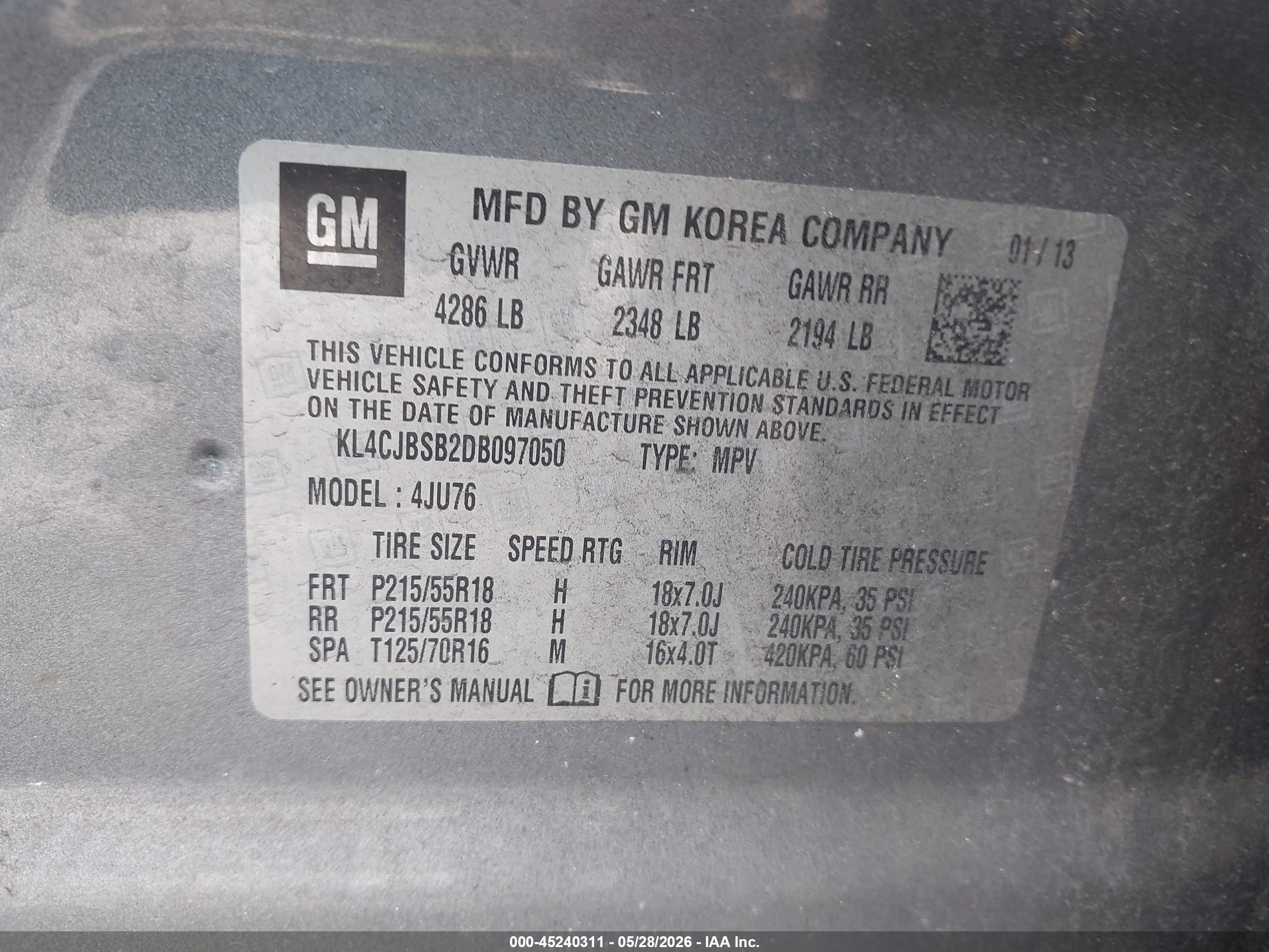 2013 Buick Encore Convenience Gray vin: KL4CJBSB2DB097050