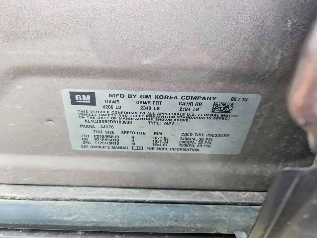 2013 Buick Encore Convenience Brown vin: KL4CJBSB2DB193938