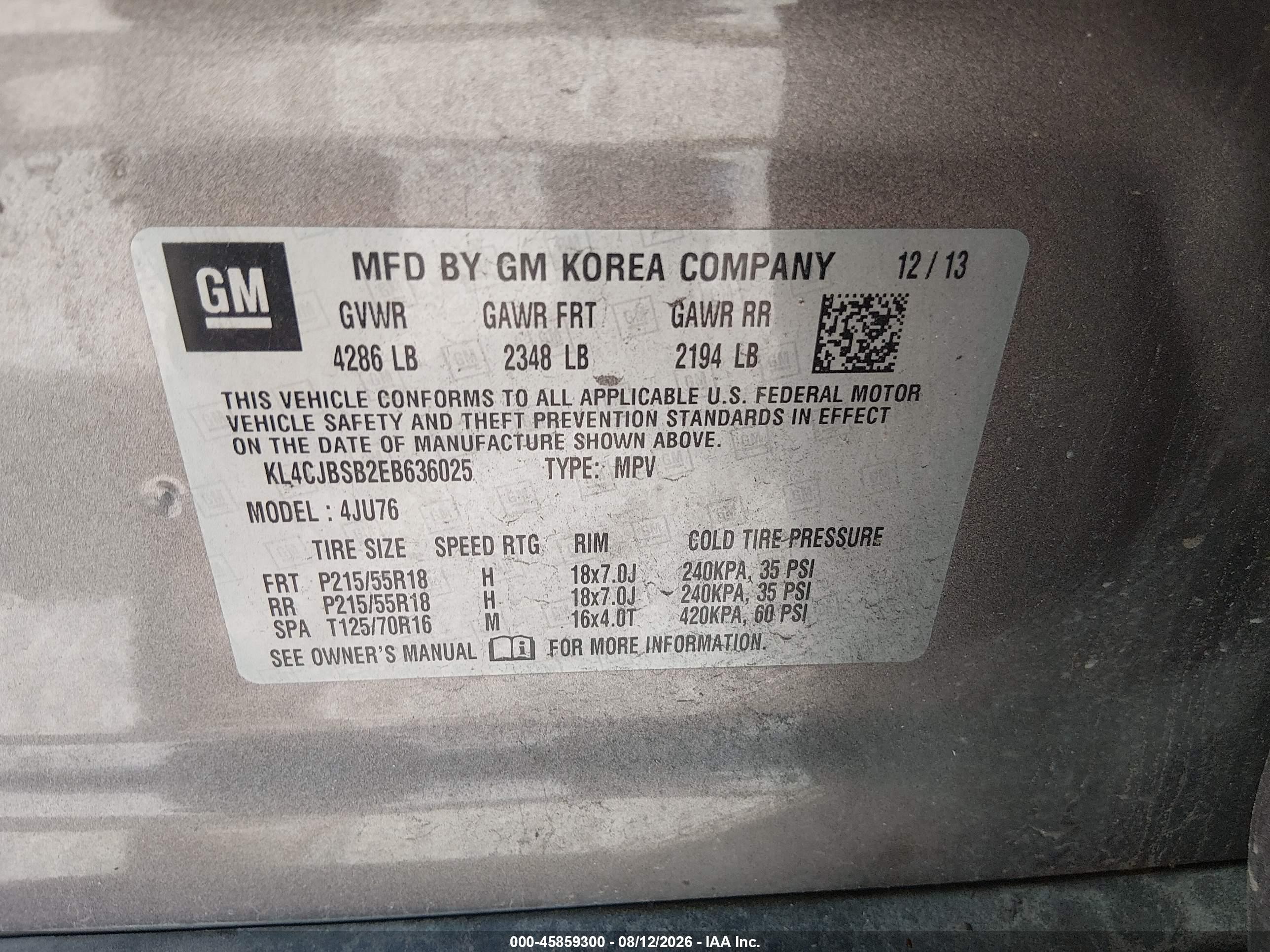 2014 Buick Encore Convenience Tan vin: KL4CJBSB2EB636025