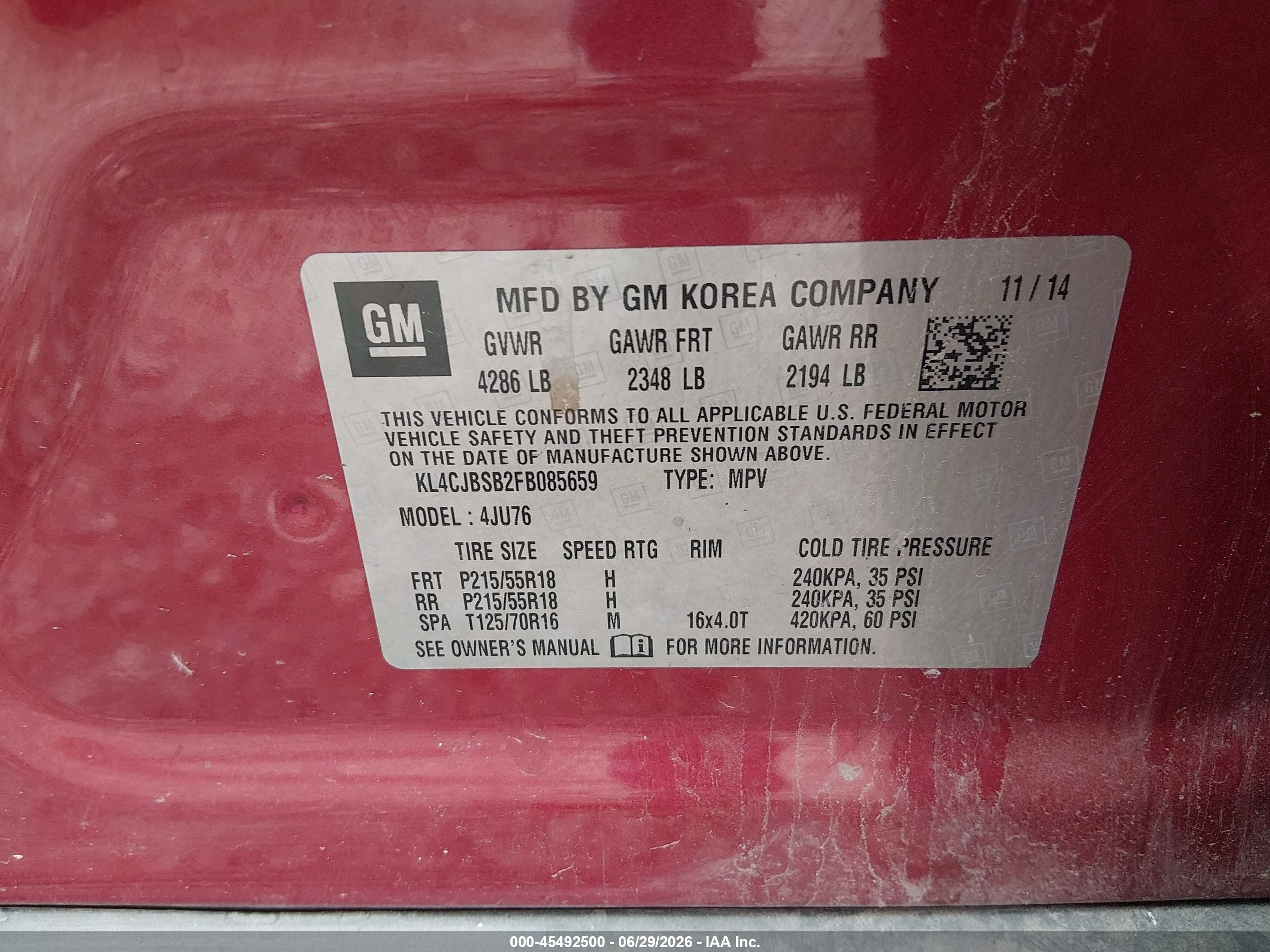 2015 Buick Encore Convenience Red vin: KL4CJBSB2FB085659
