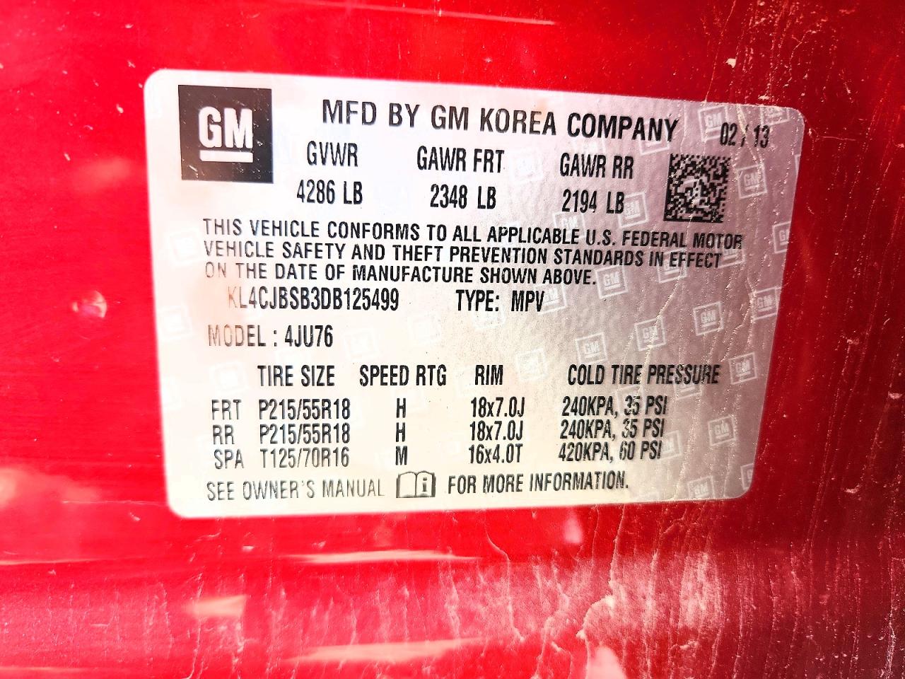 2013 Buick Encore Convenience Красный vin: KL4CJBSB3DB125499