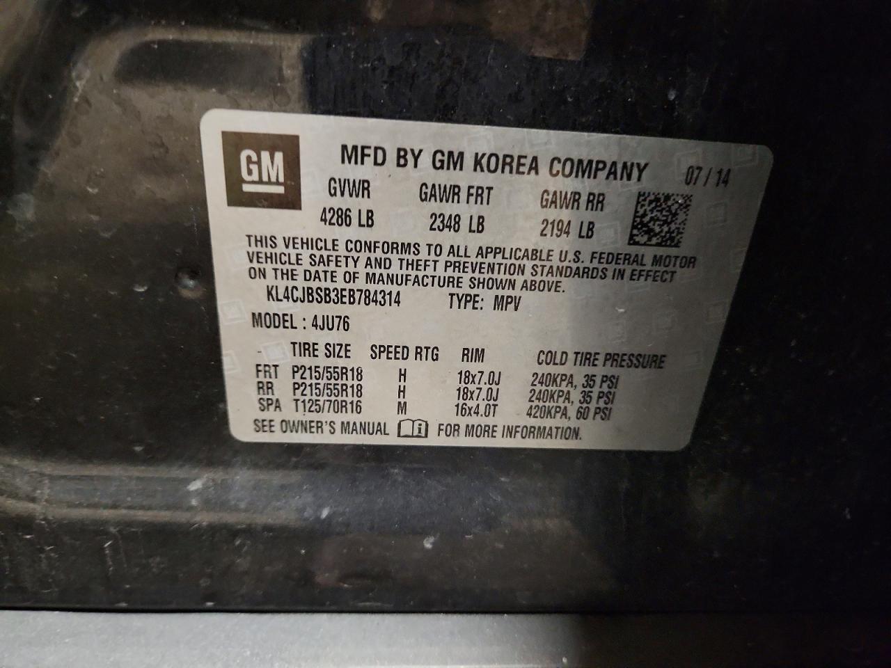 2014 Buick Encore Convenience Charcoal vin: KL4CJBSB3EB784314