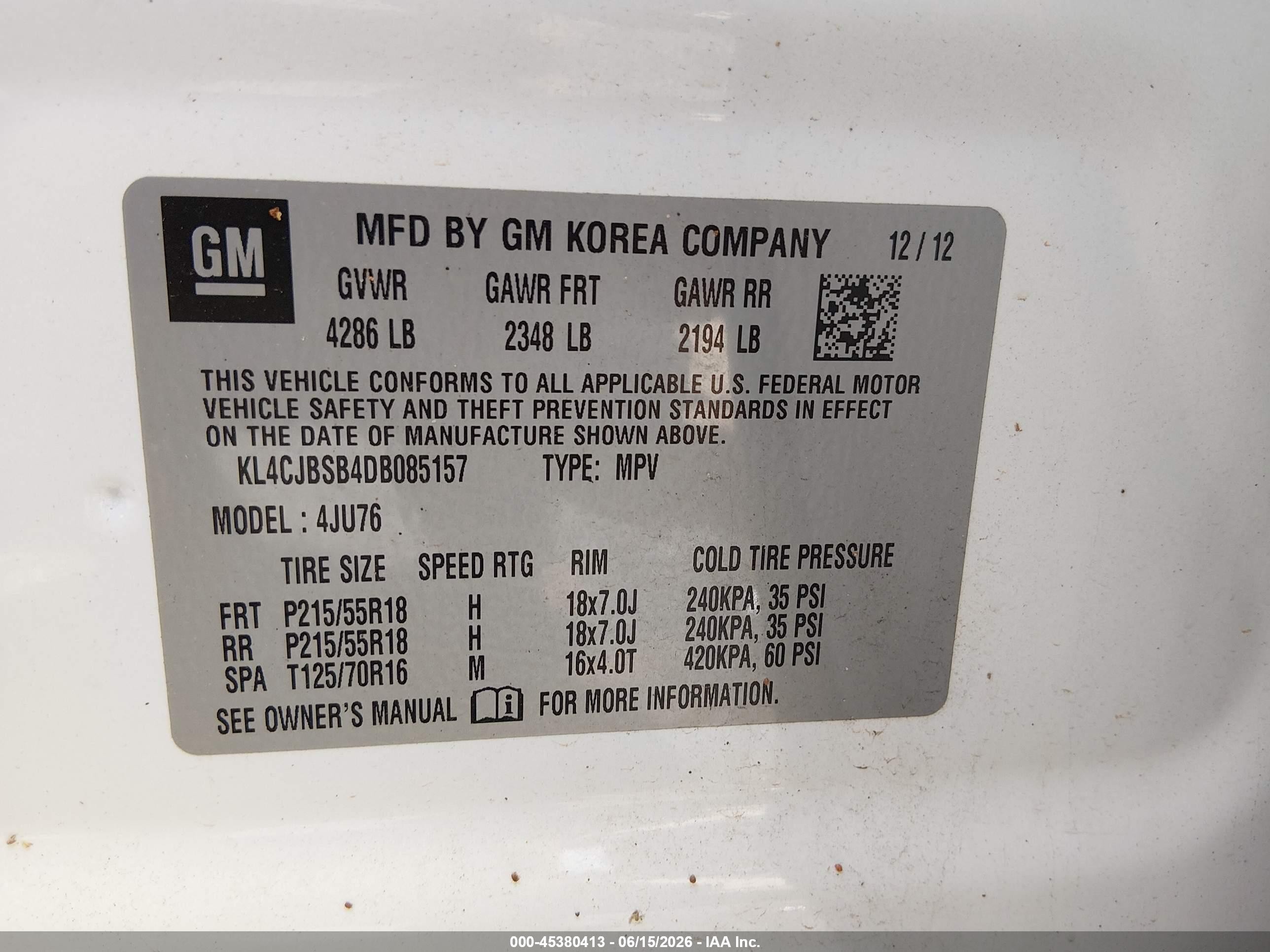 2013 Buick Encore Convenience Белый vin: KL4CJBSB4DB085157