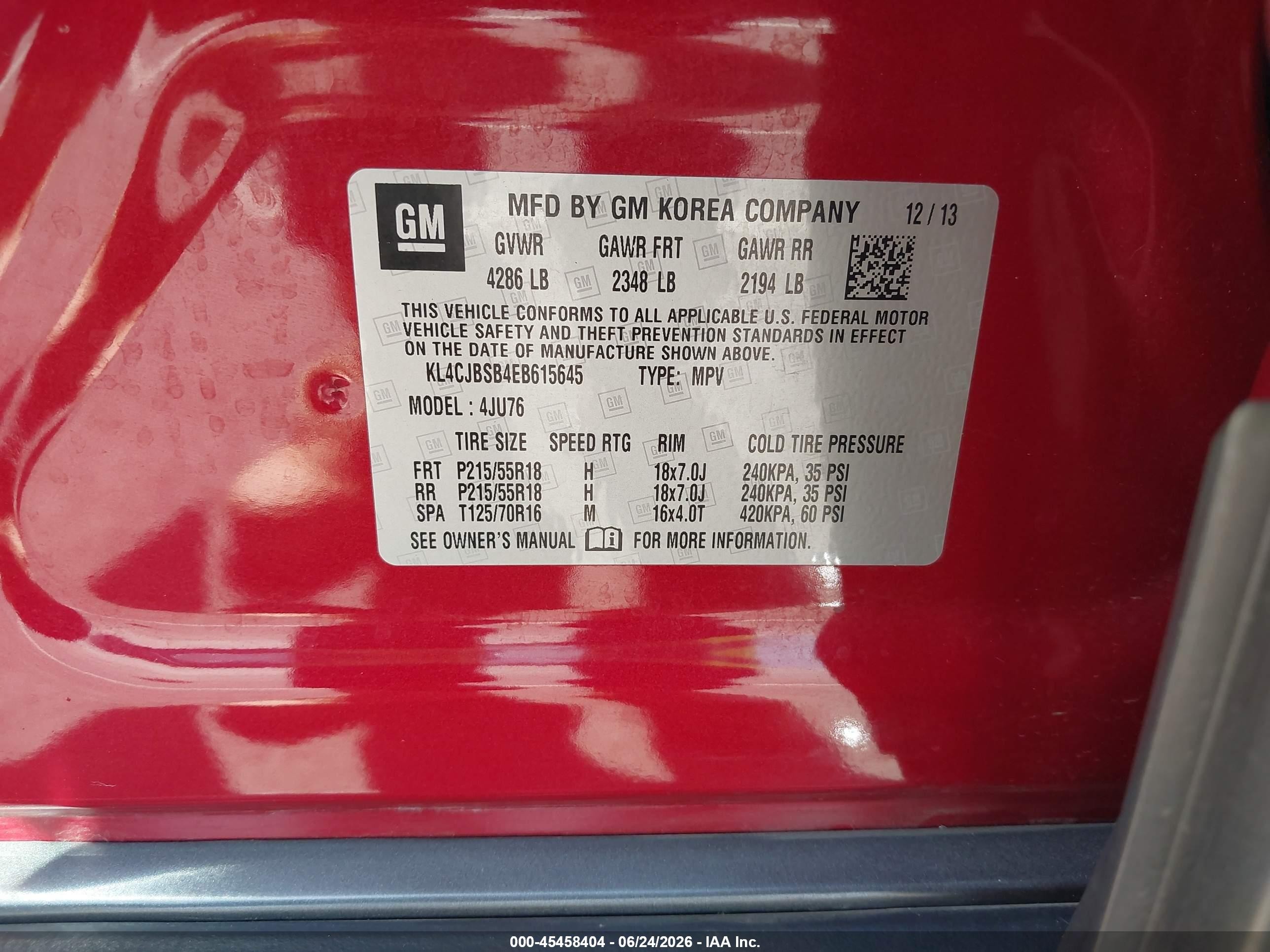 2014 Buick Encore Convenience Red vin: KL4CJBSB4EB615645