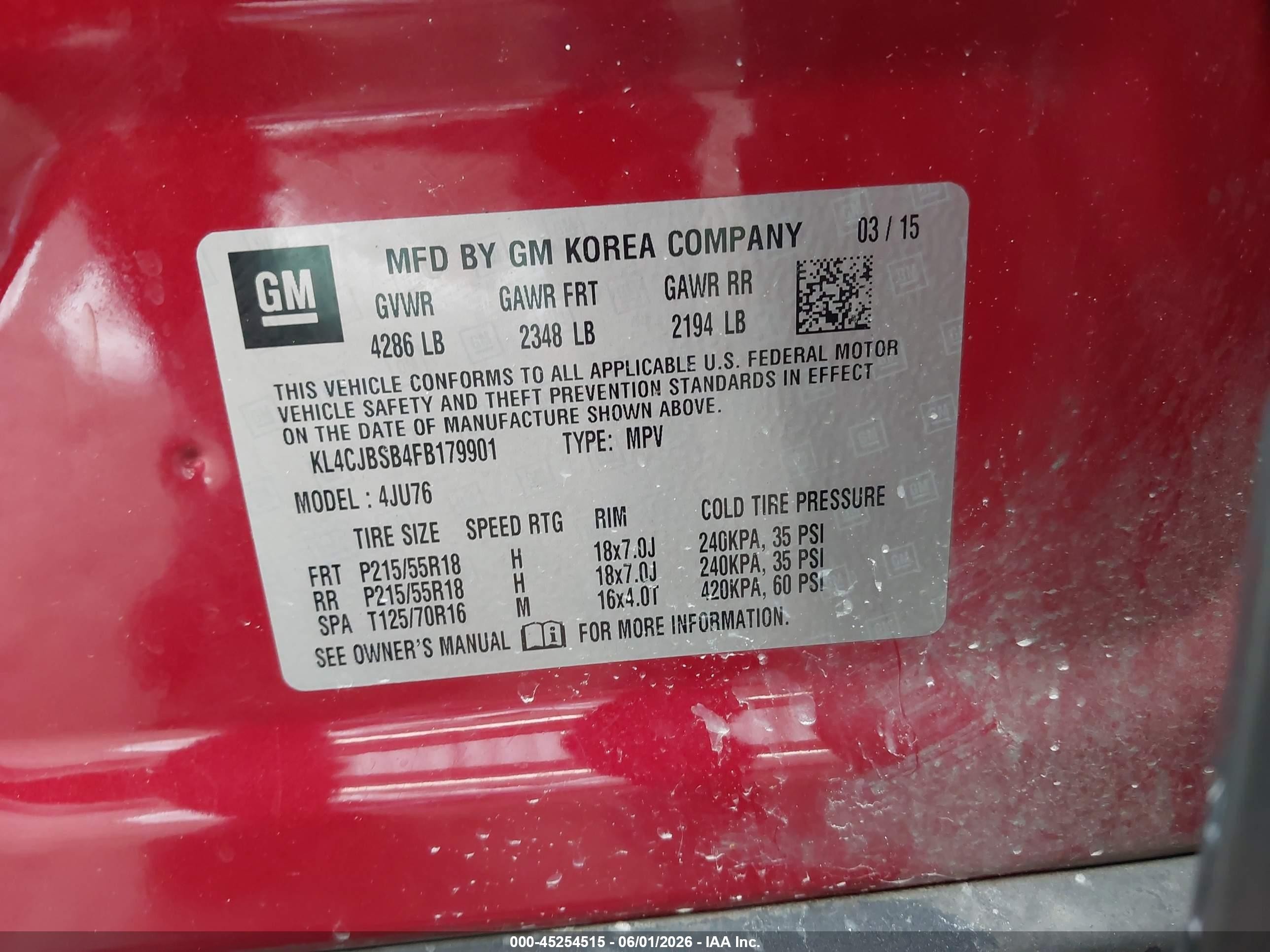 2015 Buick Encore Convenience Red vin: KL4CJBSB4FB179901