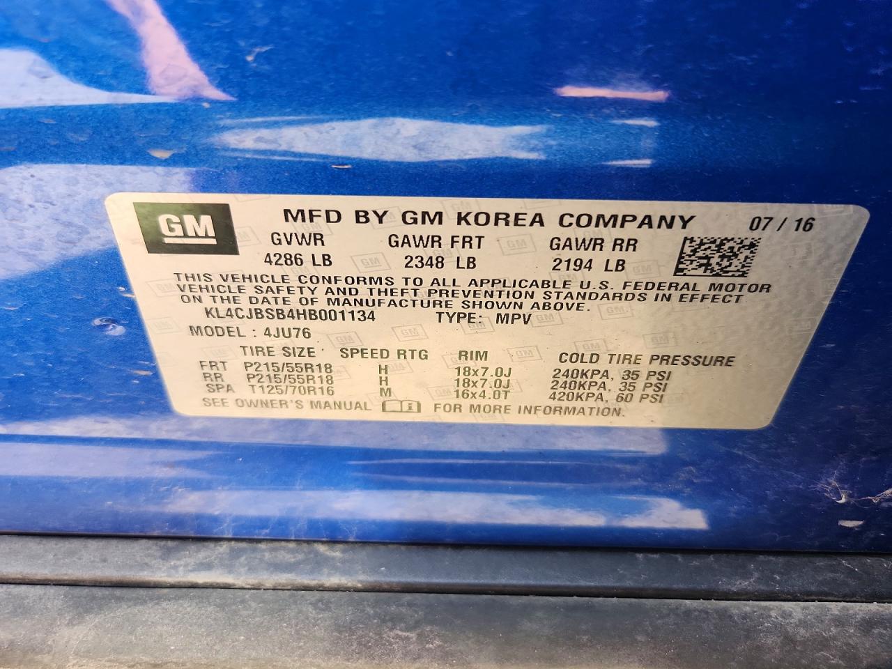 2017 Buick Encore Preferred Ii Синий vin: KL4CJBSB4HB001134