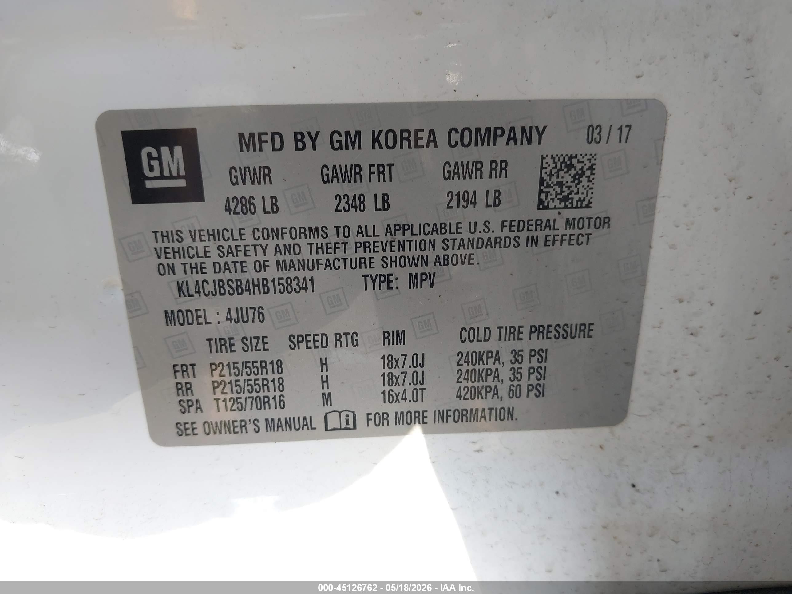 2017 Buick Encore Preferred Ii White vin: KL4CJBSB4HB158341