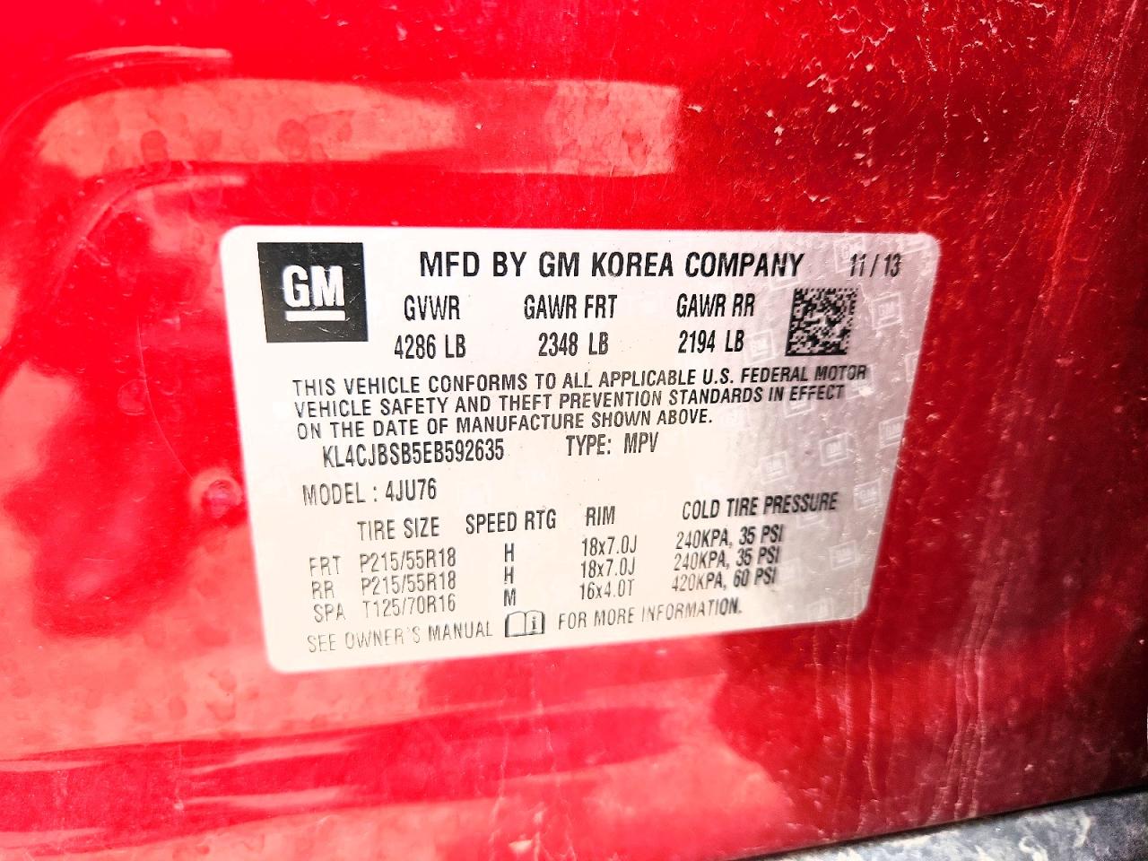 2014 Buick Encore Convenience Red vin: KL4CJBSB5EB592635