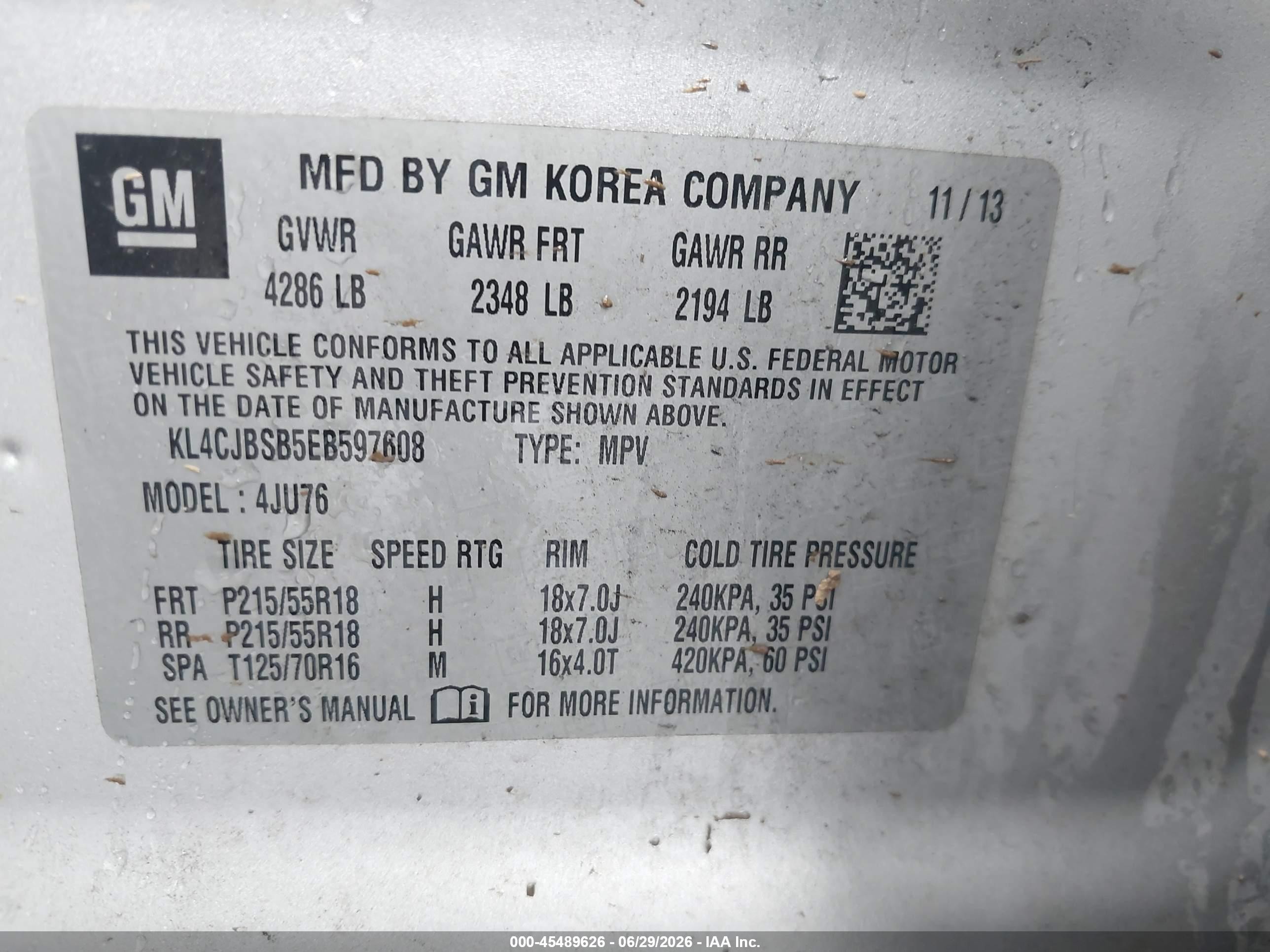 2014 Buick Encore Convenience Silver vin: KL4CJBSB5EB597608