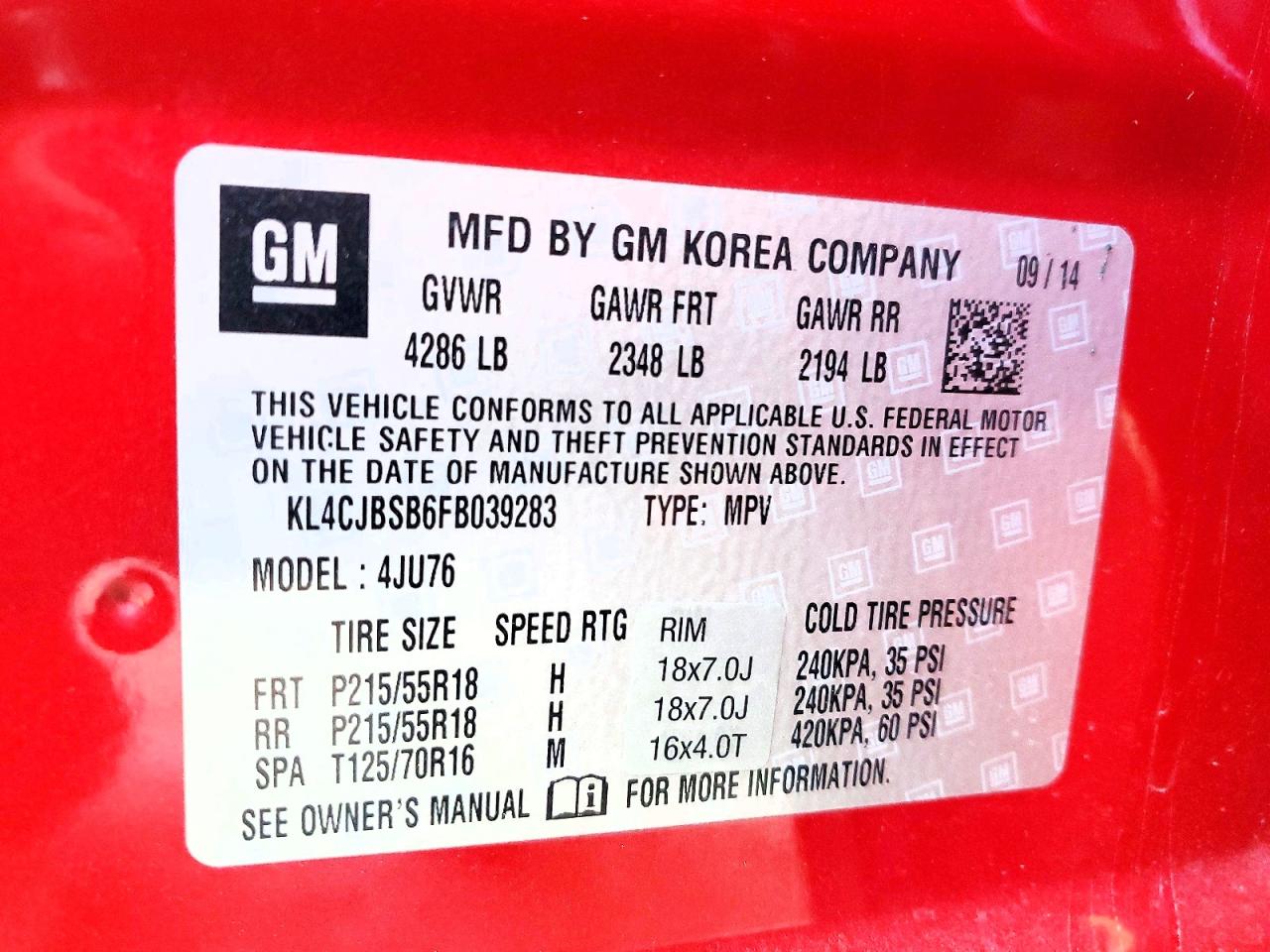 2015 Buick Encore Convenience Burgundy vin: KL4CJBSB6FB039283
