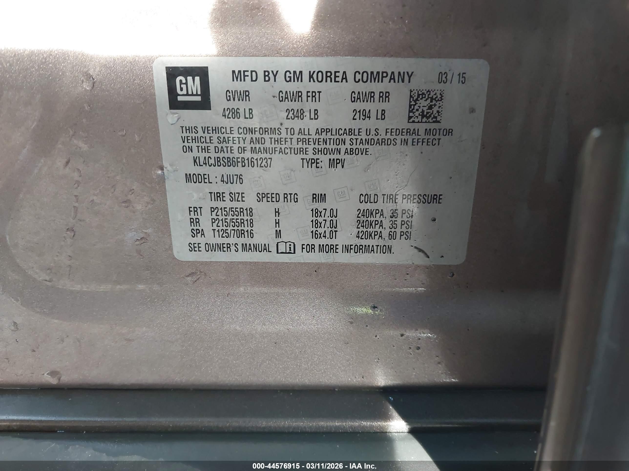 2015 Buick Encore Convenience Brown vin: KL4CJBSB6FB161237