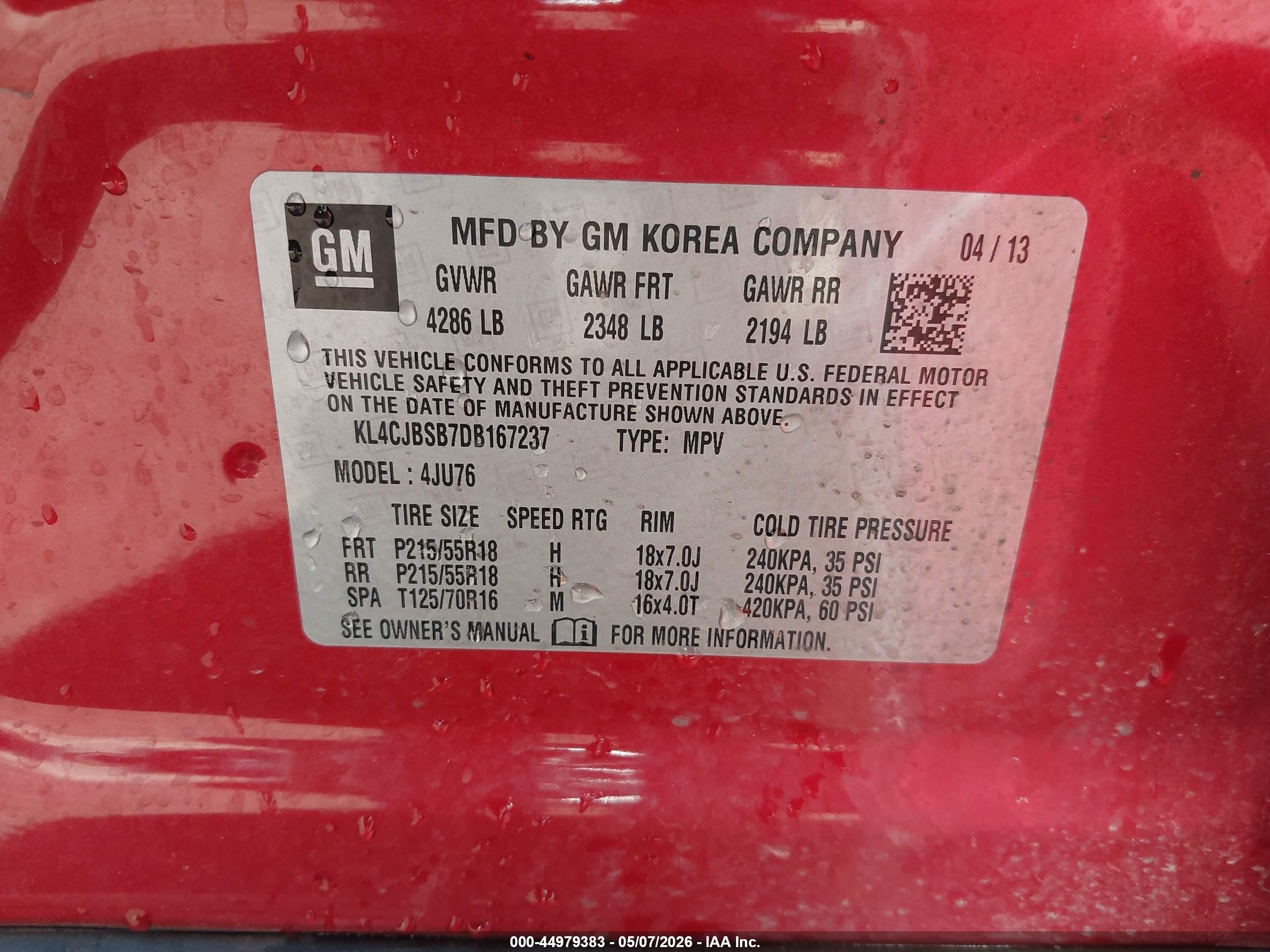 2013 Buick Encore Convenience Red vin: KL4CJBSB7DB167237