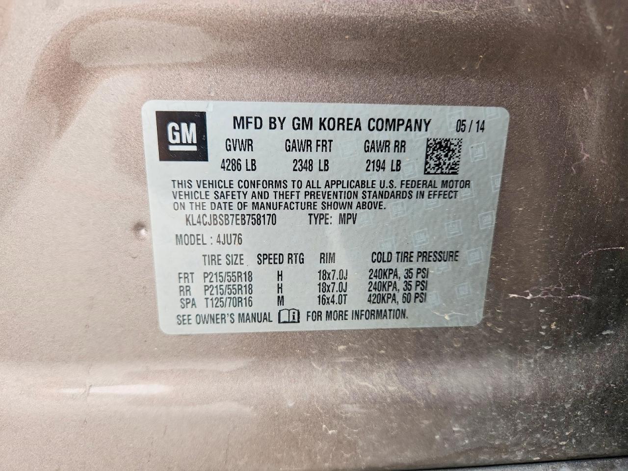 2014 Buick Encore Convenience Серый vin: KL4CJBSB7EB758170