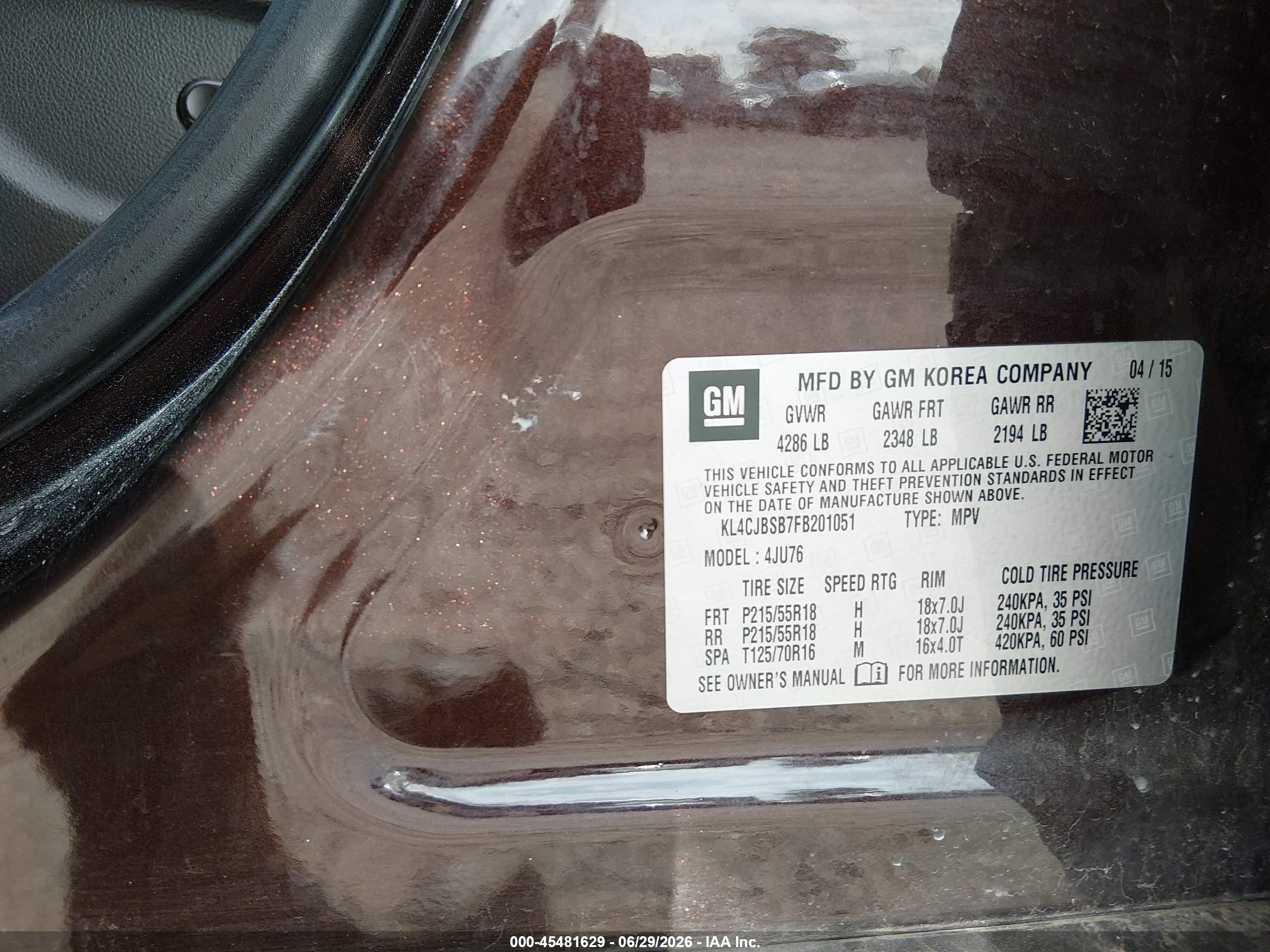 2015 Buick Encore Convenience Black vin: KL4CJBSB7FB201051