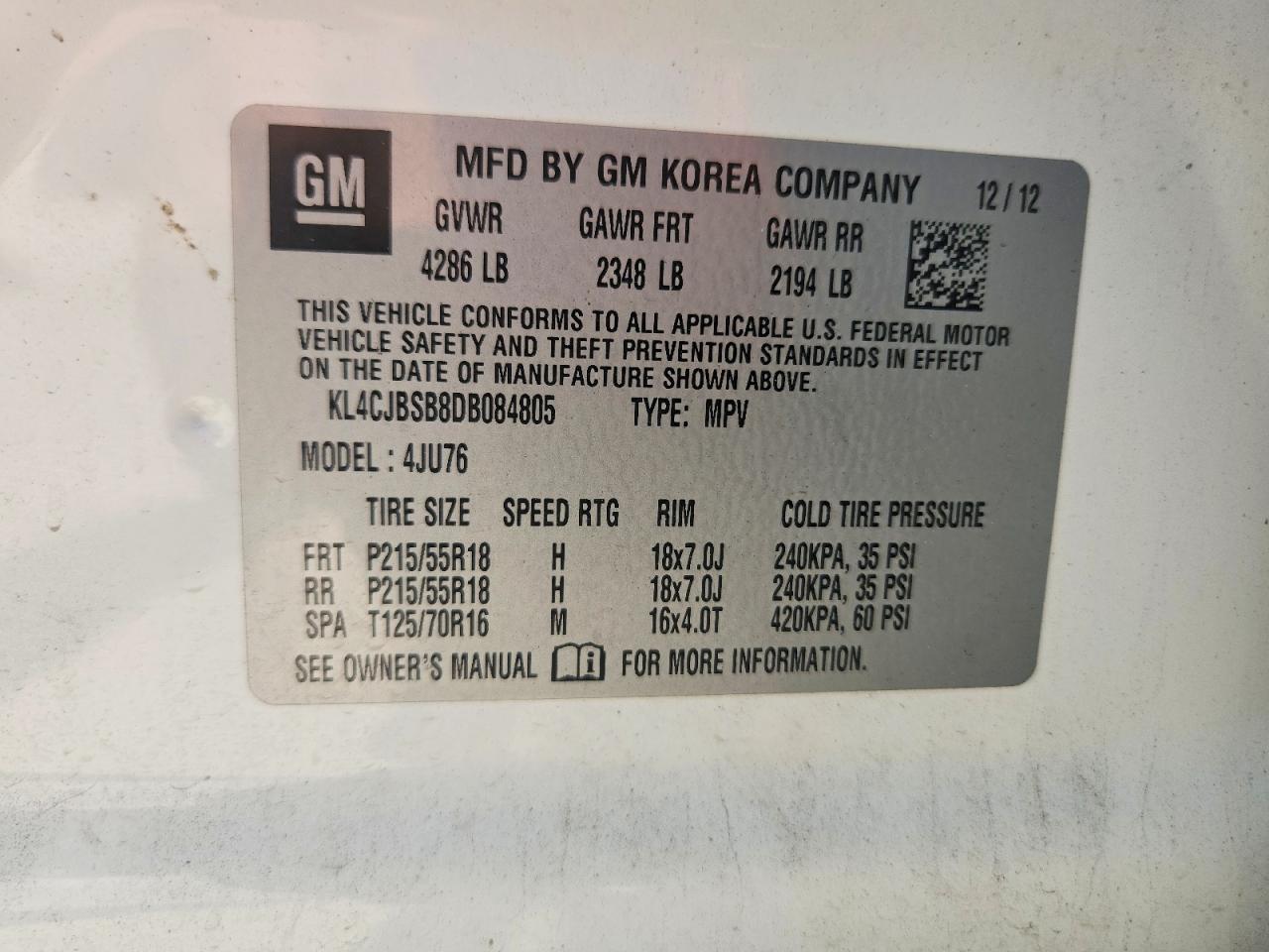 2013 Buick Encore Convenience White vin: KL4CJBSB8DB084805