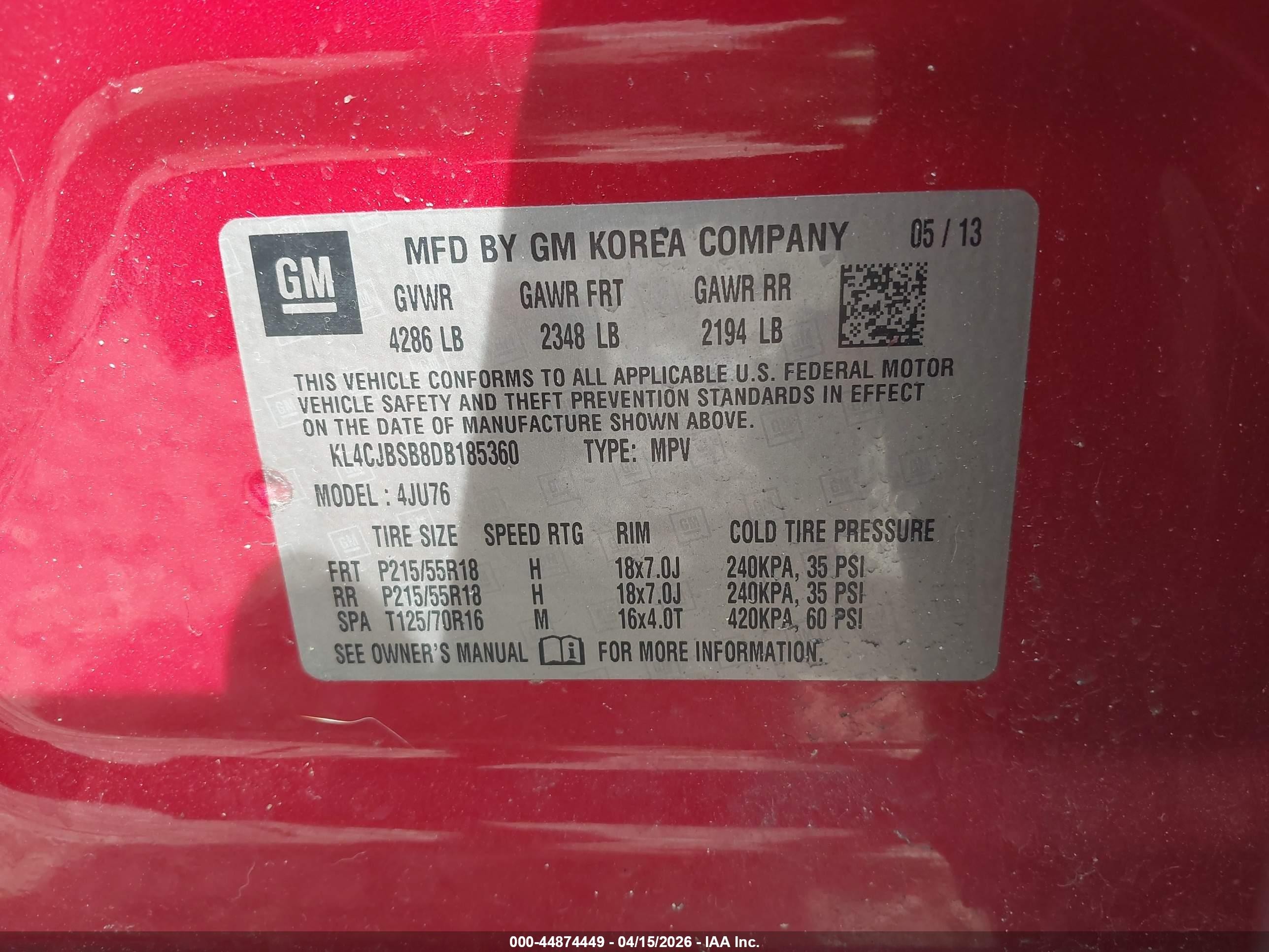 2013 Buick Encore Convenience Red vin: KL4CJBSB8DB185360