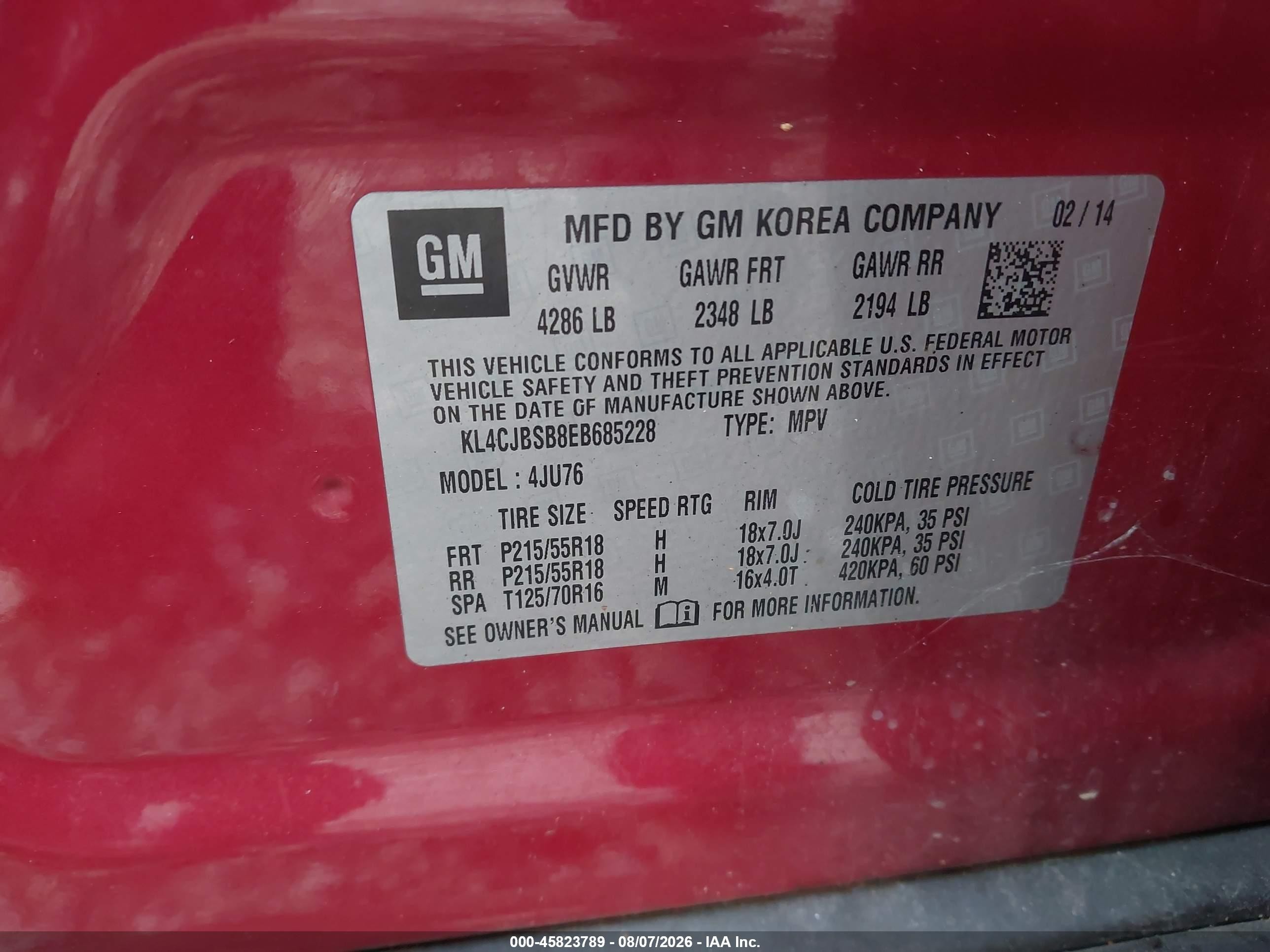 2014 Buick Encore Convenience Red vin: KL4CJBSB8EB685228