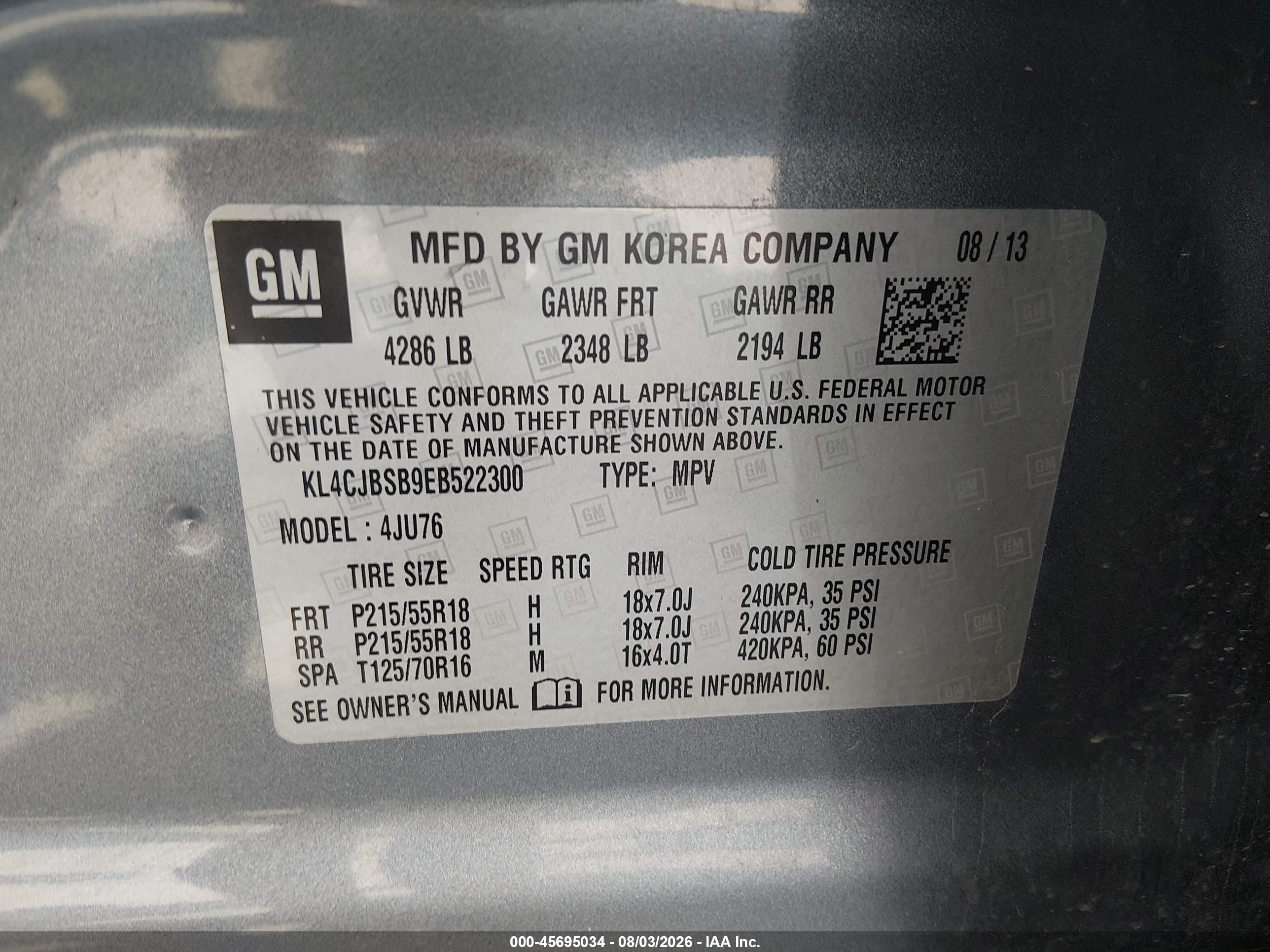 2014 Buick Encore Convenience Серый vin: KL4CJBSB9EB522300