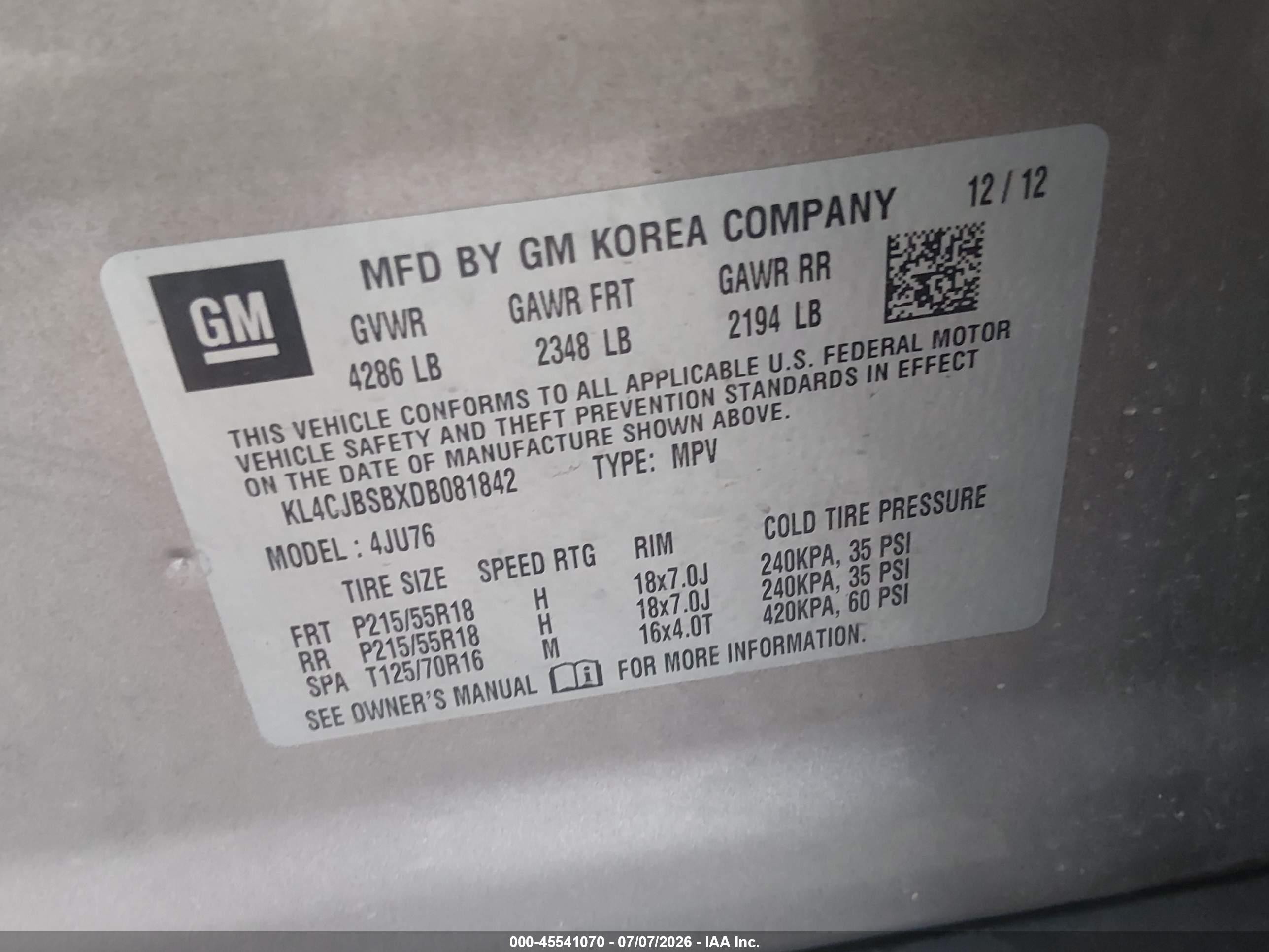 2013 Buick Encore Convenience Brown vin: KL4CJBSBXDB081842