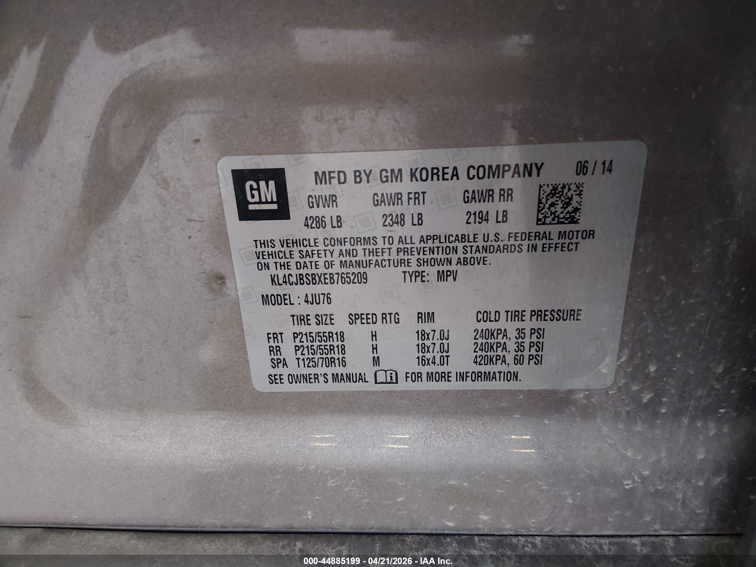 2014 Buick Encore Convenience Tan vin: KL4CJBSBXEB765209