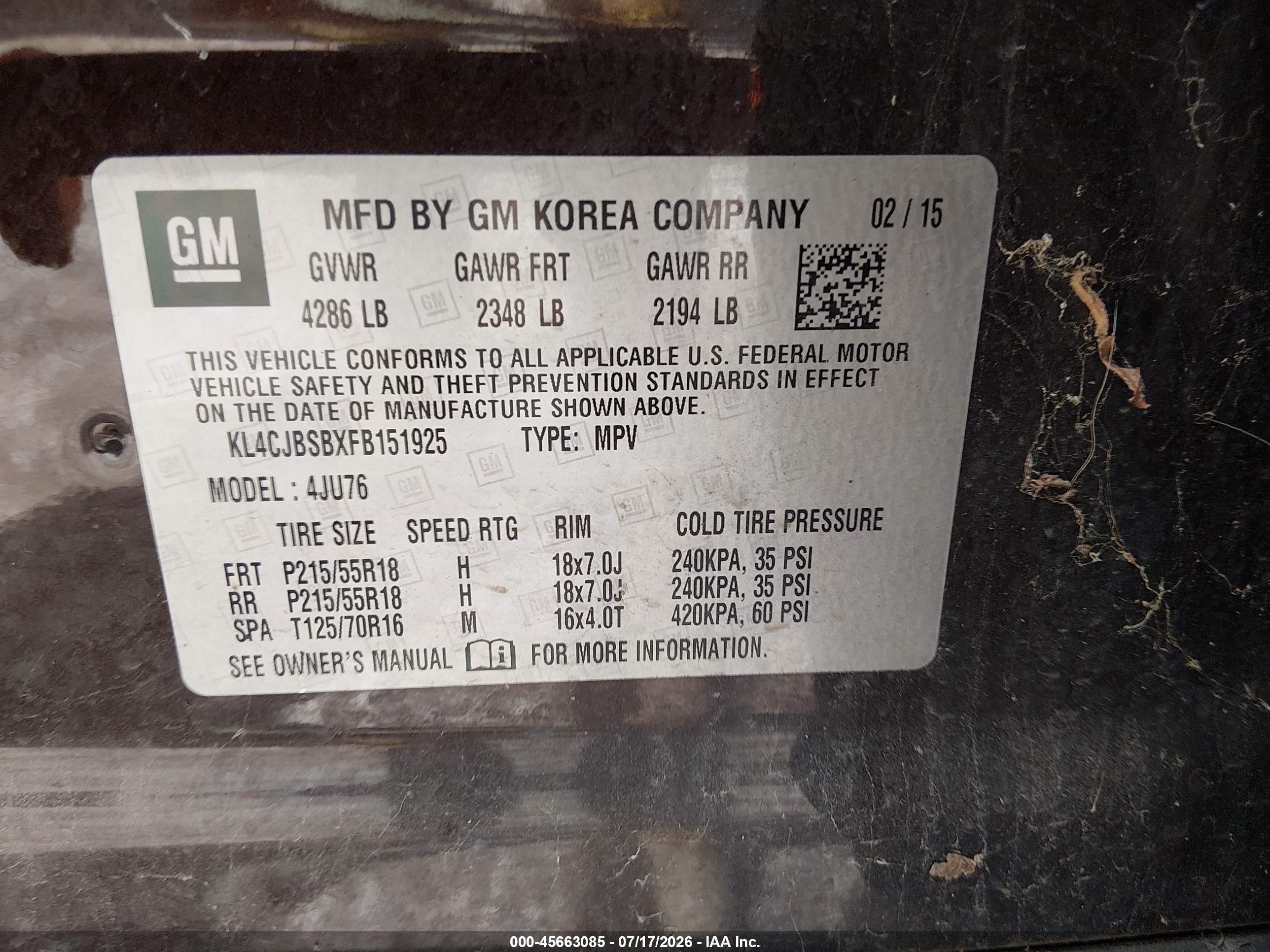 2015 Buick Encore Convenience Brown vin: KL4CJBSBXFB151925