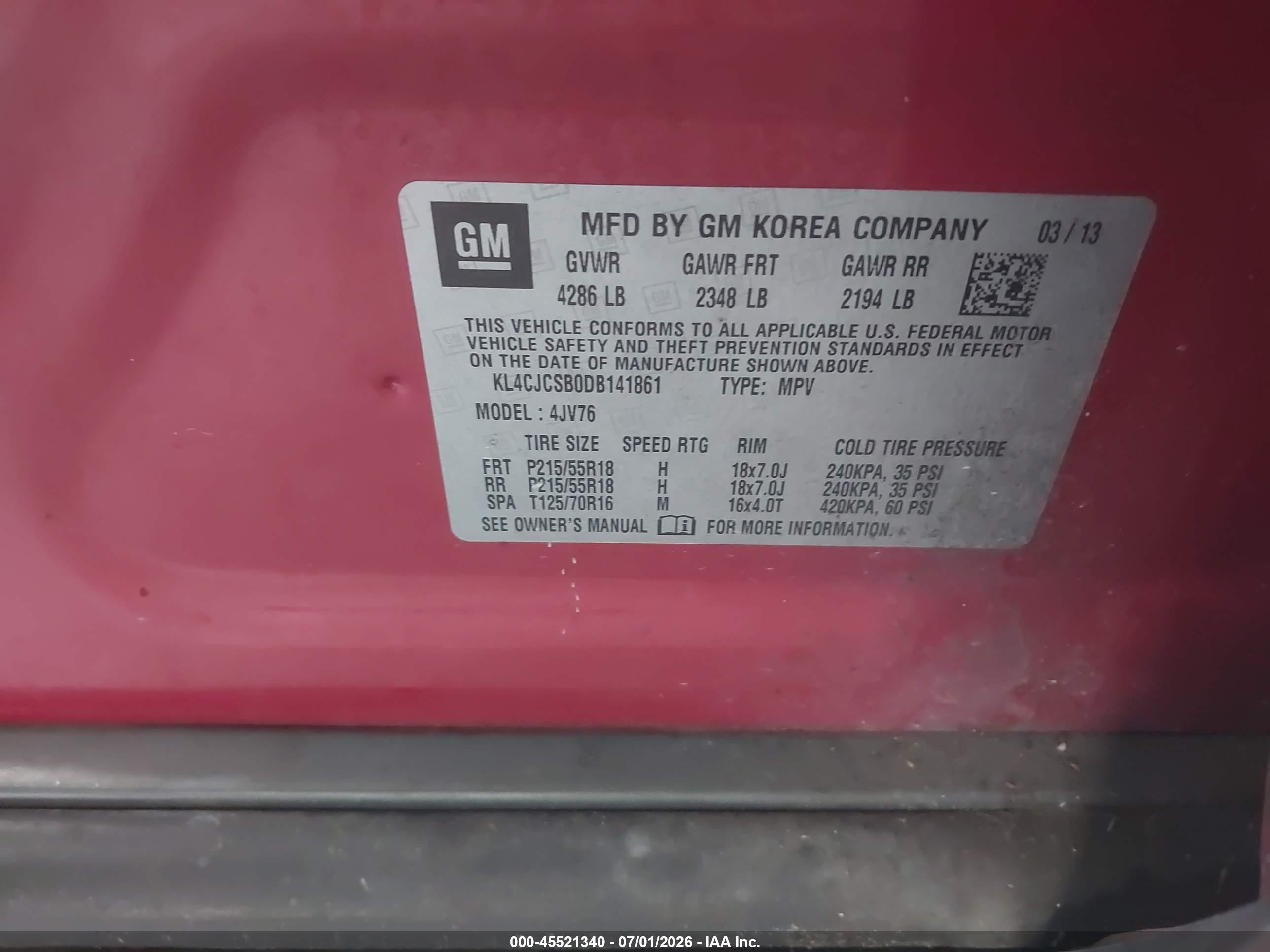 2013 Buick Encore Leather Темно-бордовый vin: KL4CJCSB0DB141861