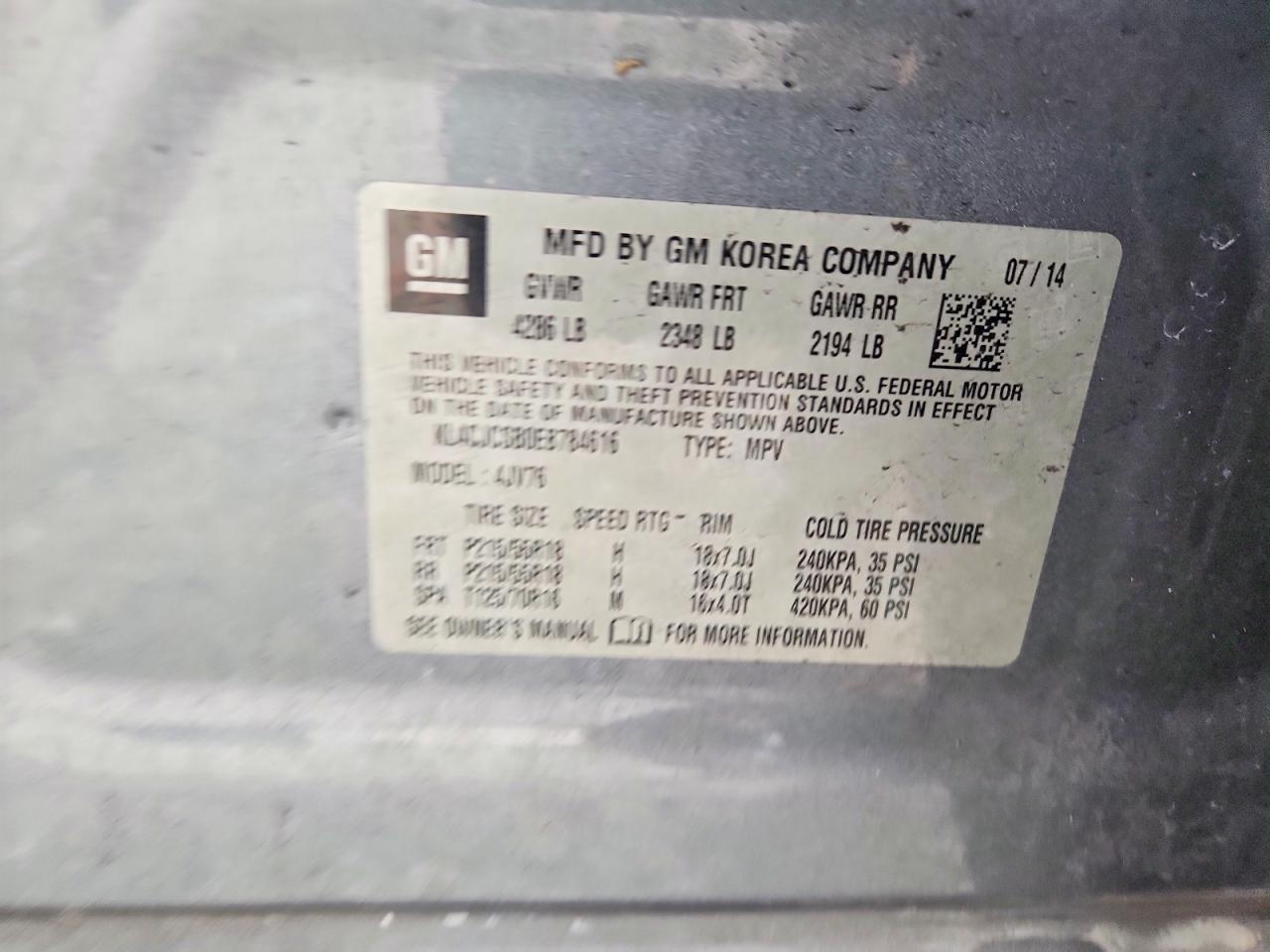2014 Buick Encore Gray vin: KL4CJCSB0EB784616