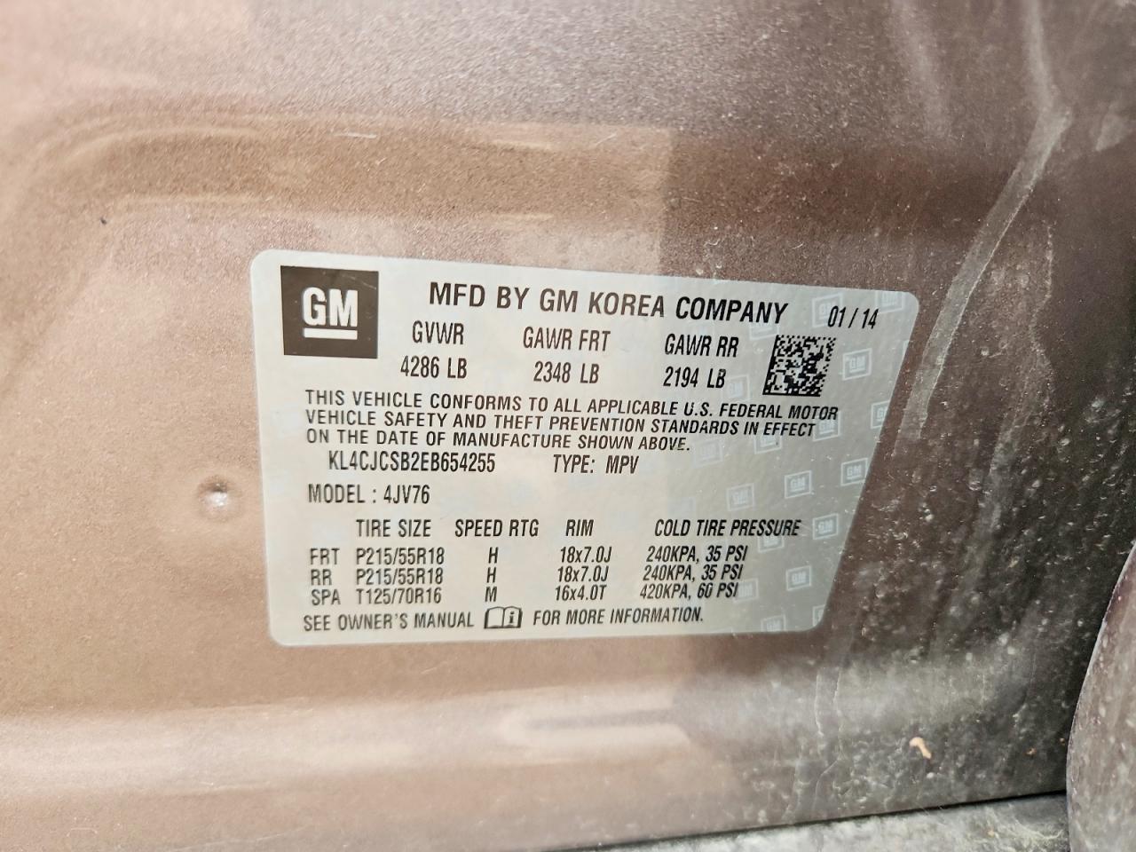 2014 Buick Encore Gray vin: KL4CJCSB2EB654255