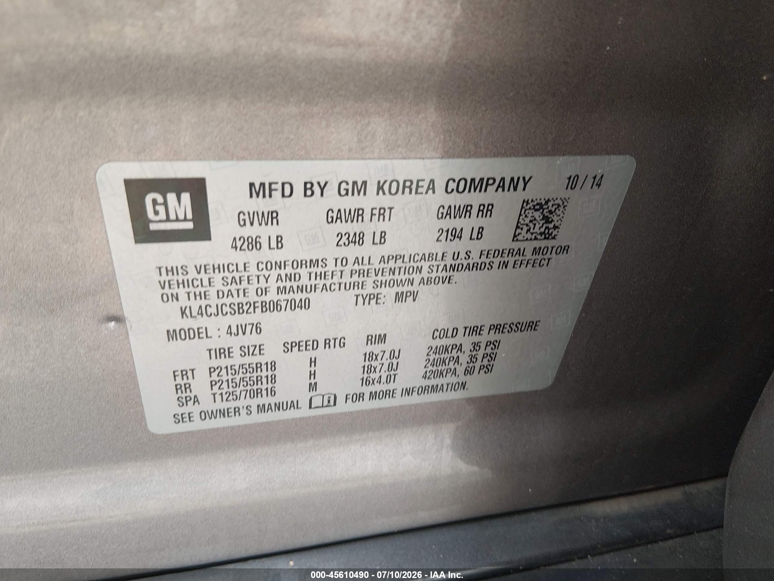 2015 Buick Encore Leather Pewter vin: KL4CJCSB2FB067040