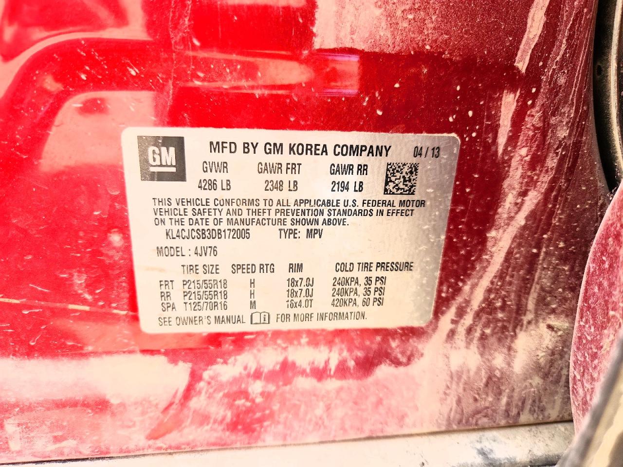 2013 Buick Encore Maroon vin: KL4CJCSB3DB172005