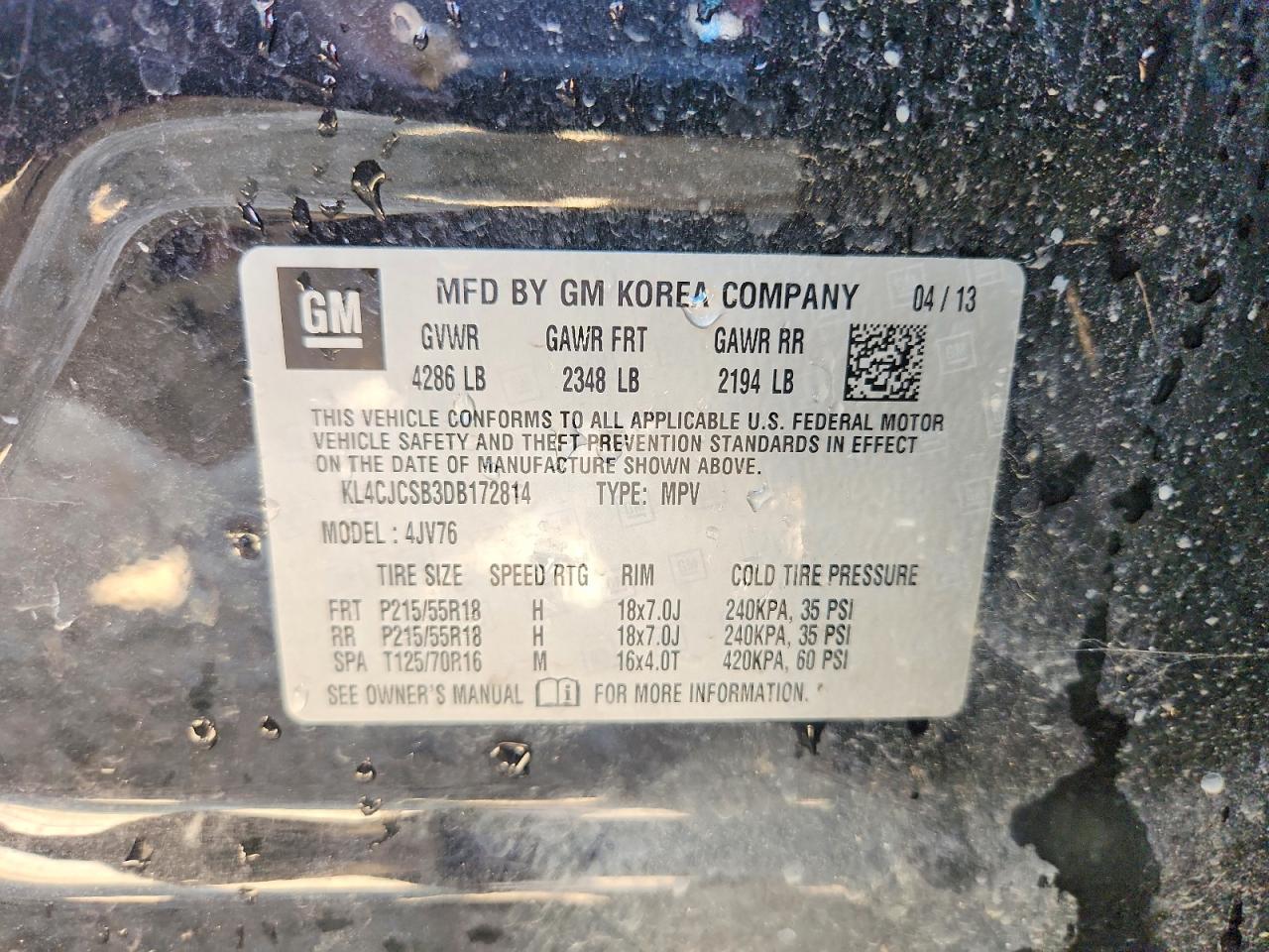2013 Buick Encore Black vin: KL4CJCSB3DB172814